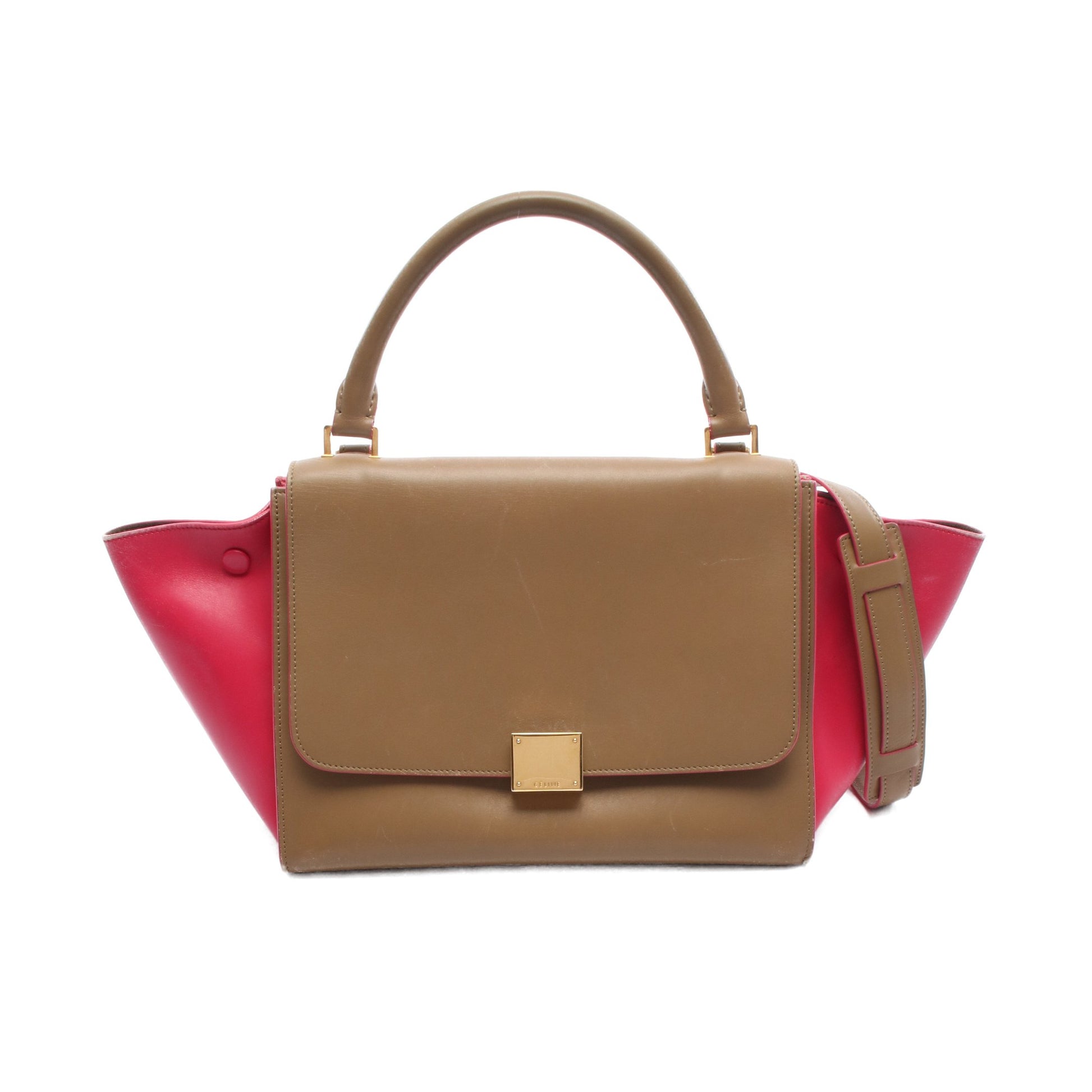 トラペーズ スモール ハンドバッグ レザー グレーブラウン ピンクパープル 2WAY セリーヌ バッグ CELINE