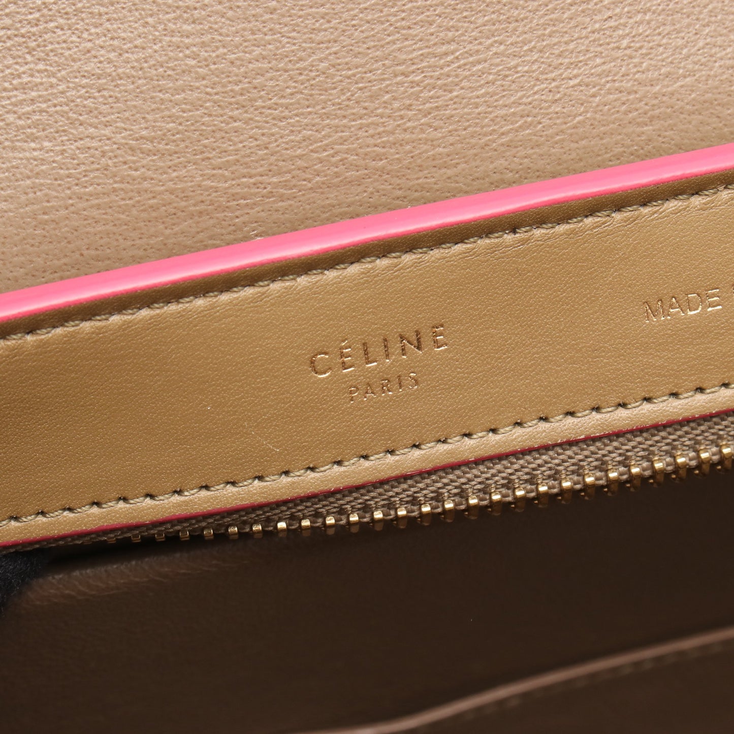 トラペーズ スモール ハンドバッグ レザー グレーブラウン ピンクパープル 2WAY セリーヌ バッグ CELINE