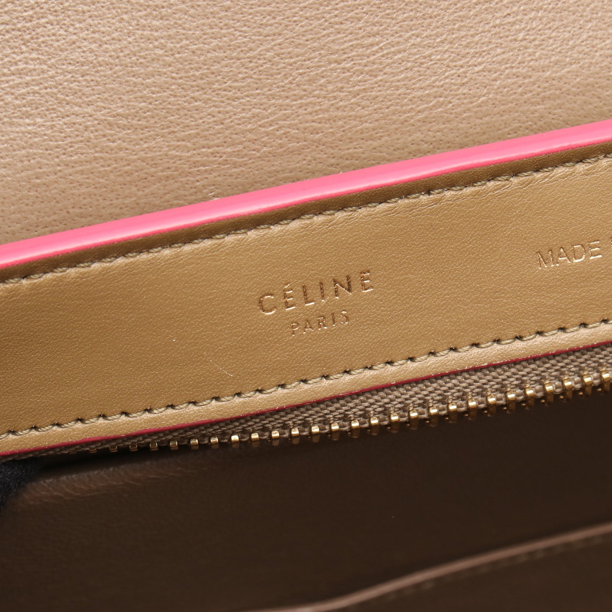 トラペーズ スモール ハンドバッグ レザー グレーブラウン ピンクパープル 2WAY セリーヌ バッグ CELINE