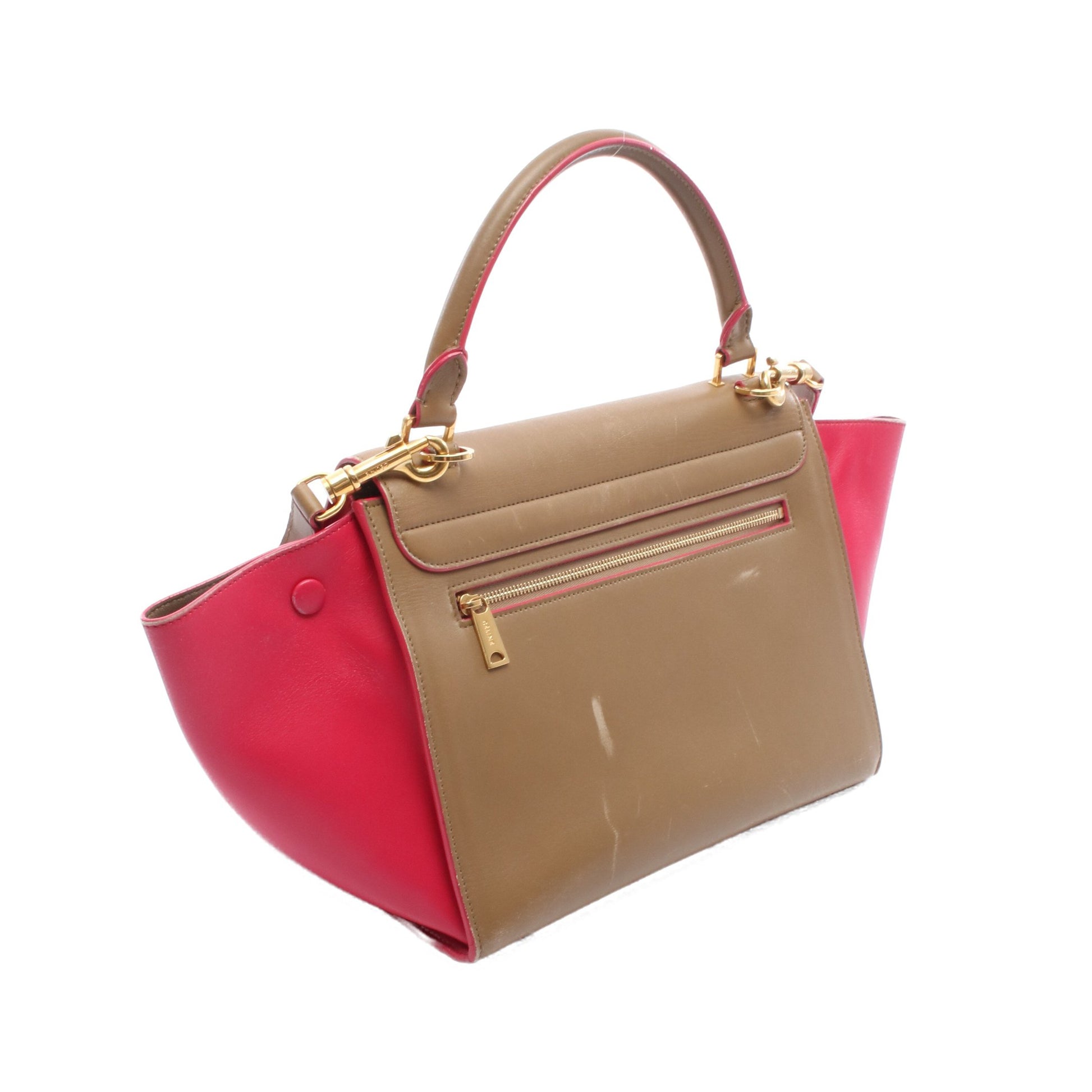 トラペーズ スモール ハンドバッグ レザー グレーブラウン ピンクパープル 2WAY セリーヌ バッグ CELINE