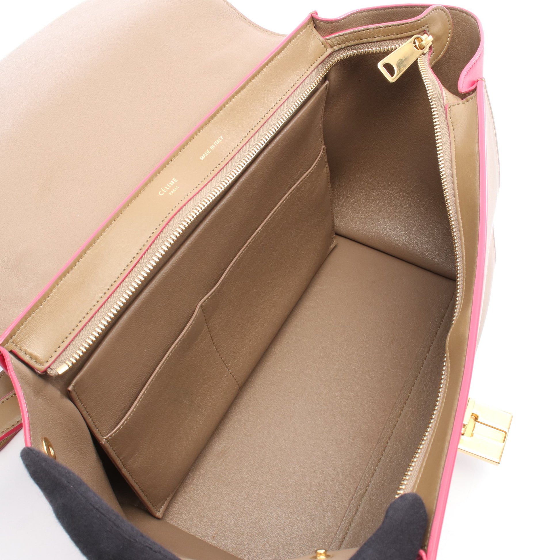 トラペーズ スモール ハンドバッグ レザー グレーブラウン ピンクパープル 2WAY セリーヌ バッグ CELINE