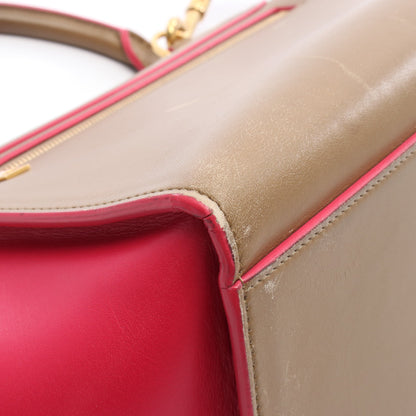 トラペーズ スモール ハンドバッグ レザー グレーブラウン ピンクパープル 2WAY セリーヌ バッグ CELINE