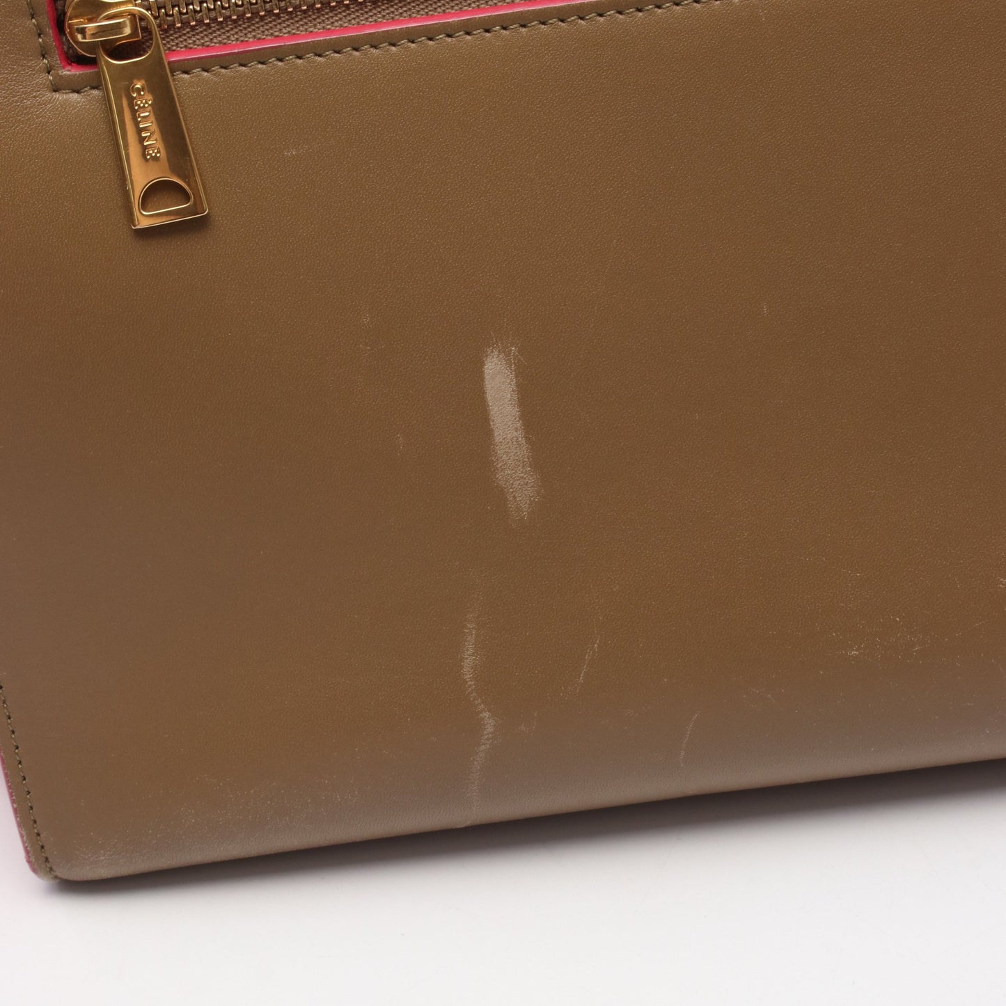 トラペーズ スモール ハンドバッグ レザー グレーブラウン ピンクパープル 2WAY セリーヌ バッグ CELINE