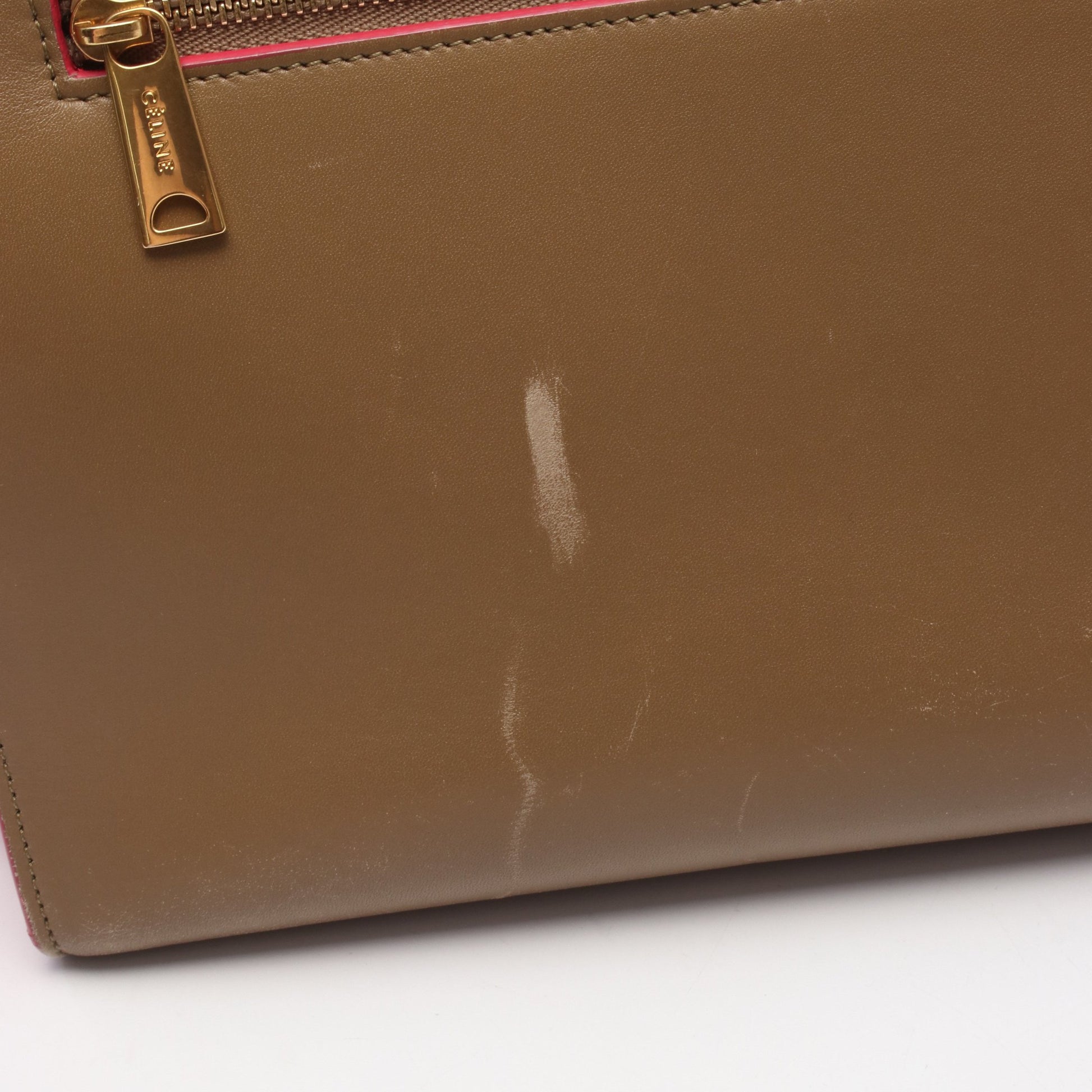 トラペーズ スモール ハンドバッグ レザー グレーブラウン ピンクパープル 2WAY セリーヌ バッグ CELINE