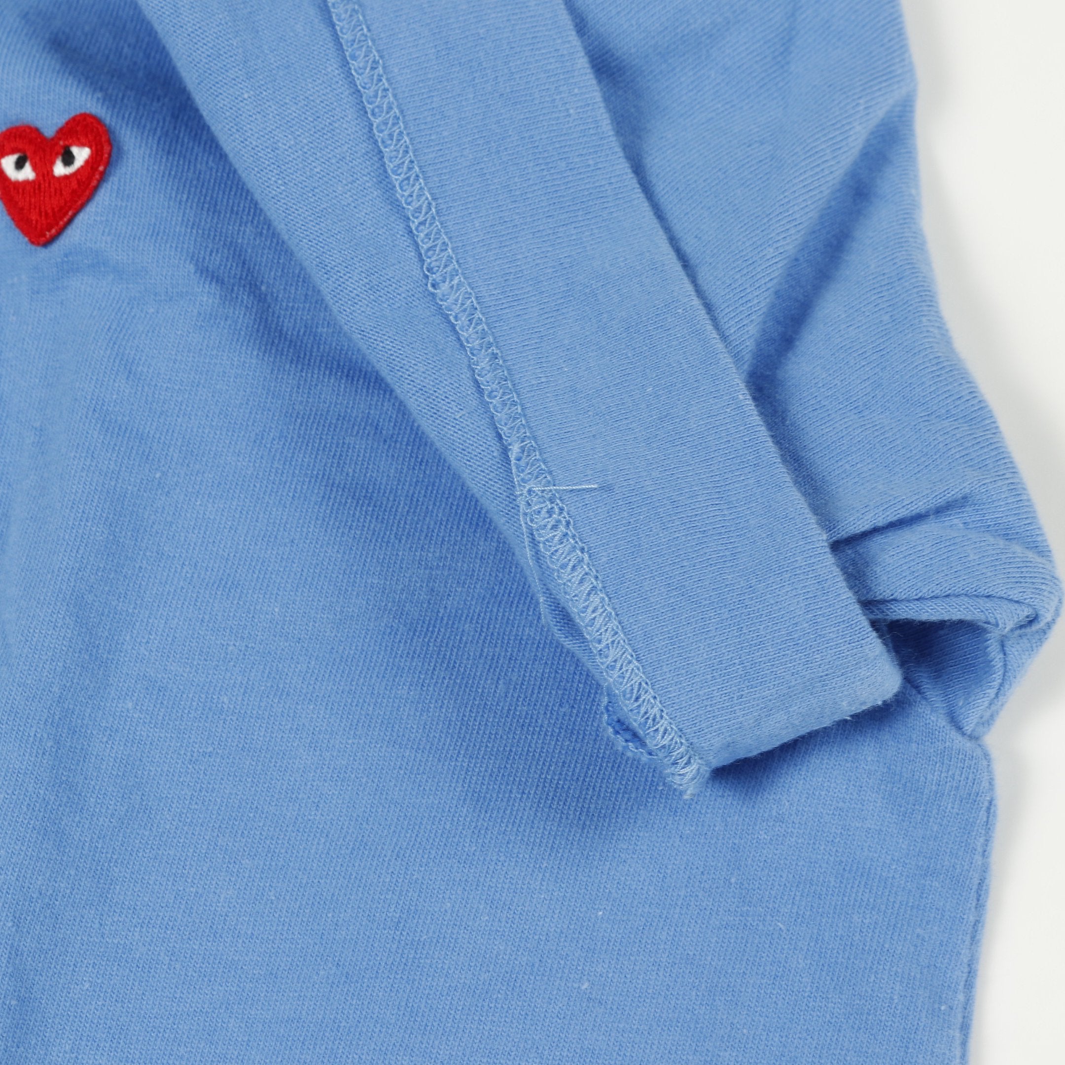 ハートロゴ ワッペン Tシャツ クルーネック 半袖 コットン ブルー