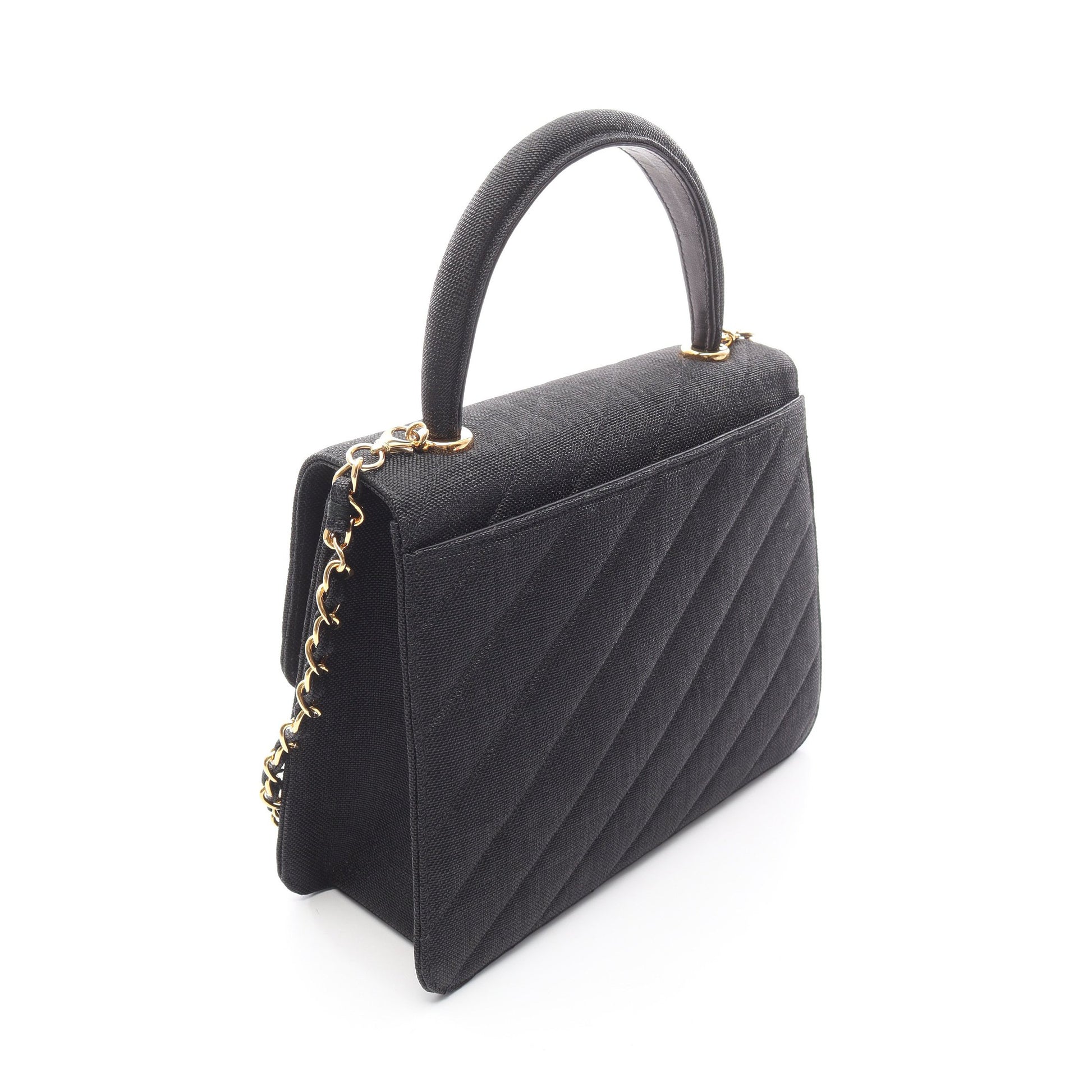 マトラッセ トップハンドルバッグ ハンドバッグ キャンバス レザー ブラック ゴールド金具 2WAY シャネル バッグ CHANEL
