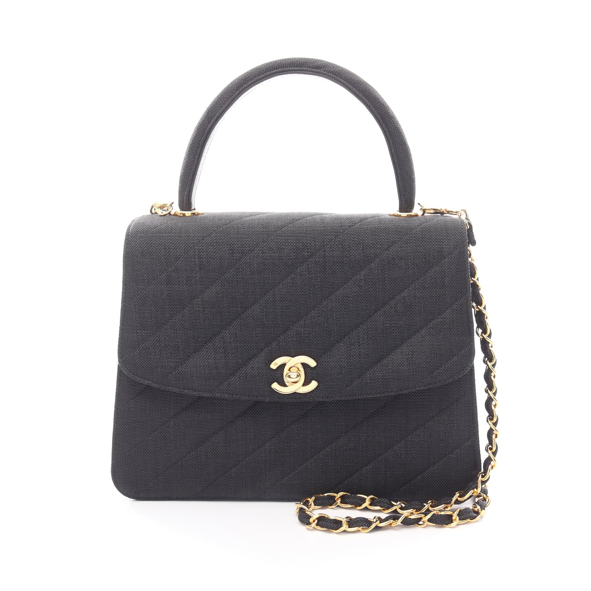 マトラッセ トップハンドルバッグ ハンドバッグ キャンバス レザー ブラック ゴールド金具 2WAY シャネル バッグ CHANEL
