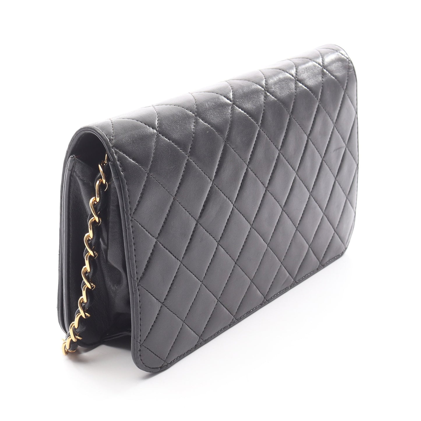 マトラッセ フルフラップ チェーンショルダーバッグ ラムスキン ブラック ゴールド金具 シャネル バッグ CHANEL