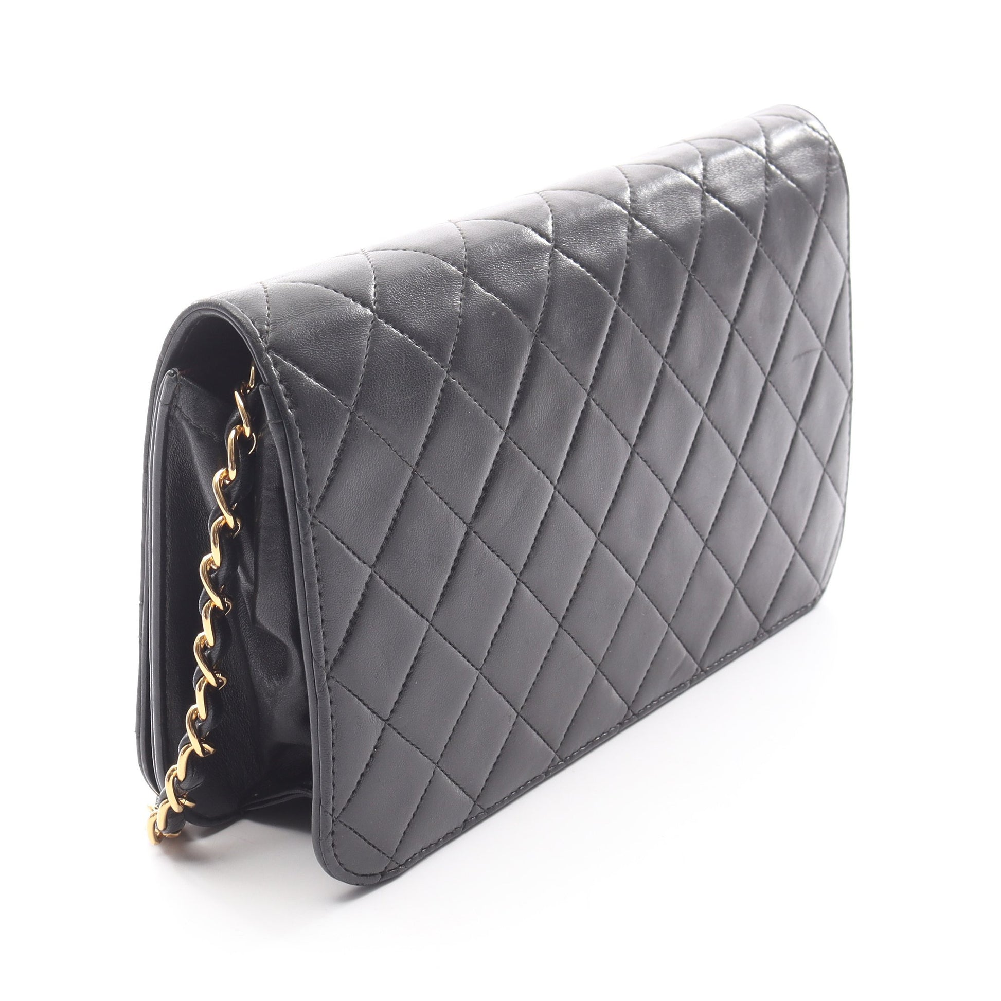 マトラッセ フルフラップ チェーンショルダーバッグ ラムスキン ブラック ゴールド金具 シャネル バッグ CHANEL