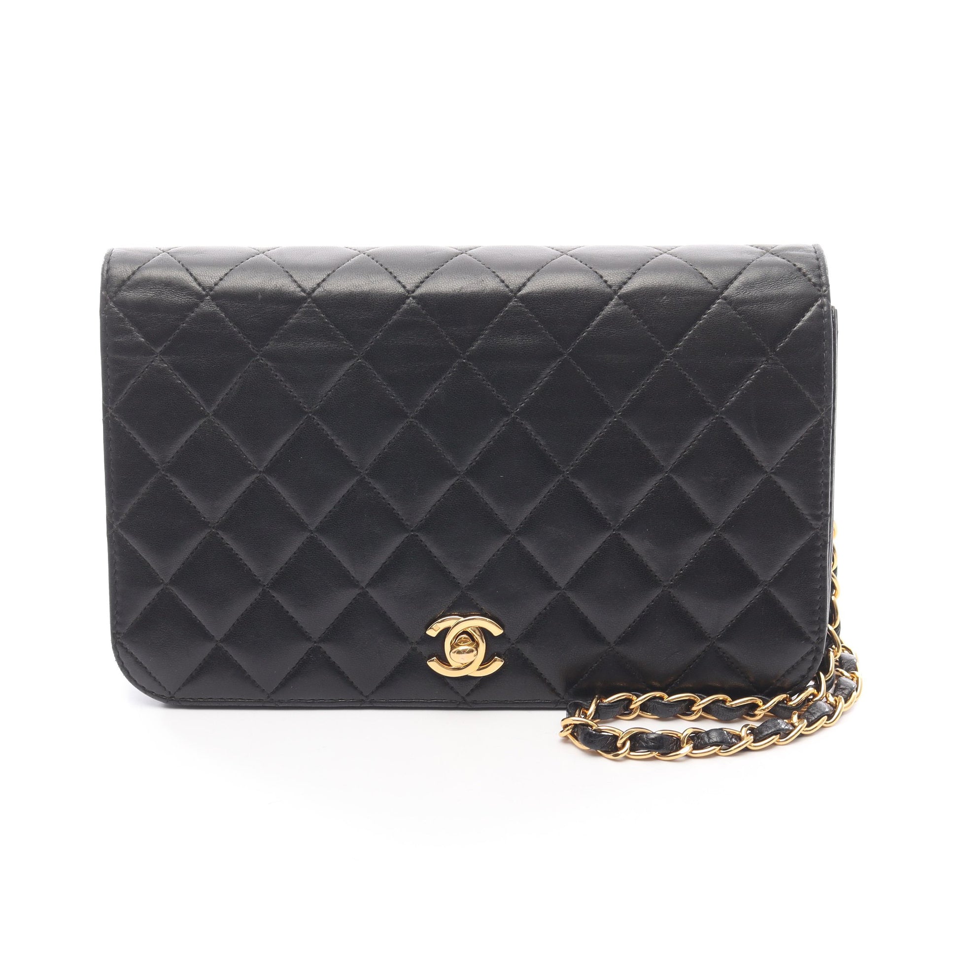 マトラッセ フルフラップ チェーンショルダーバッグ ラムスキン ブラック ゴールド金具 シャネル バッグ CHANEL