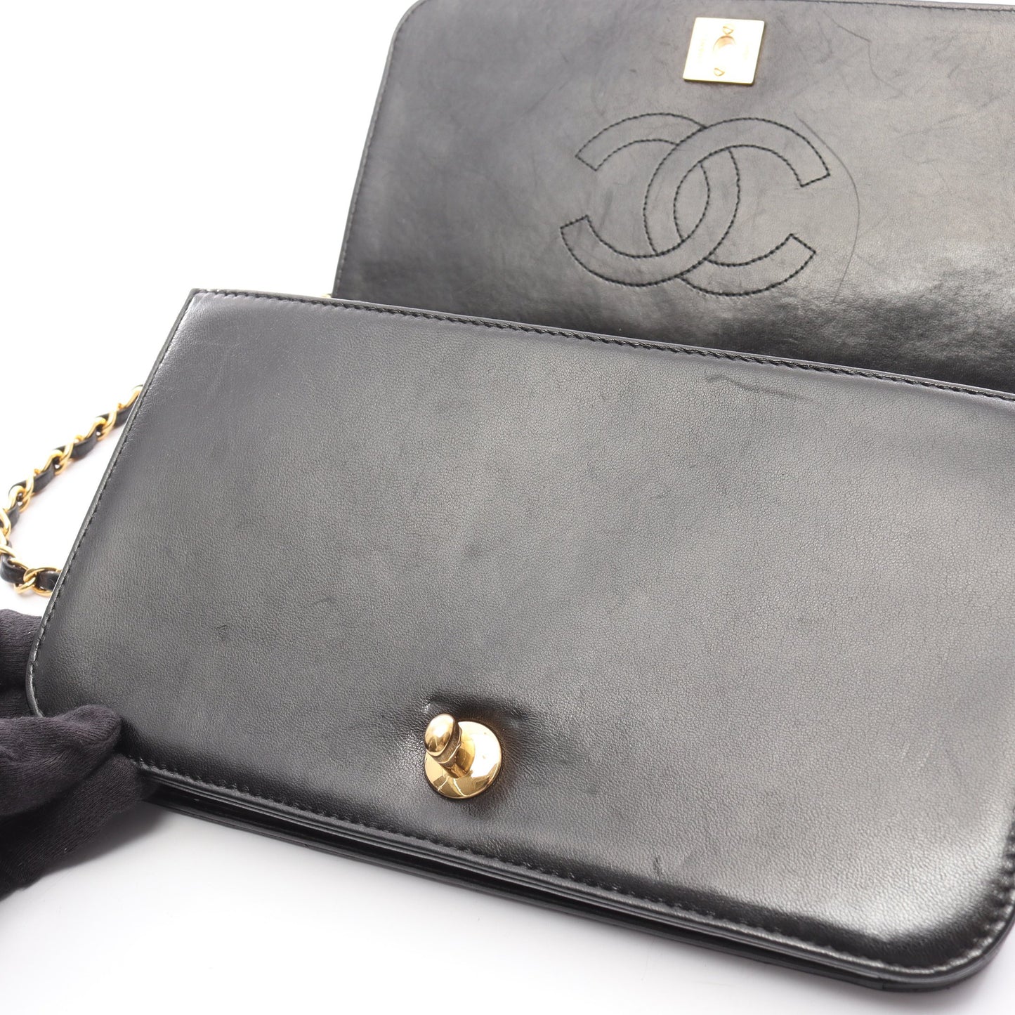 マトラッセ フルフラップ チェーンショルダーバッグ ラムスキン ブラック ゴールド金具 シャネル バッグ CHANEL