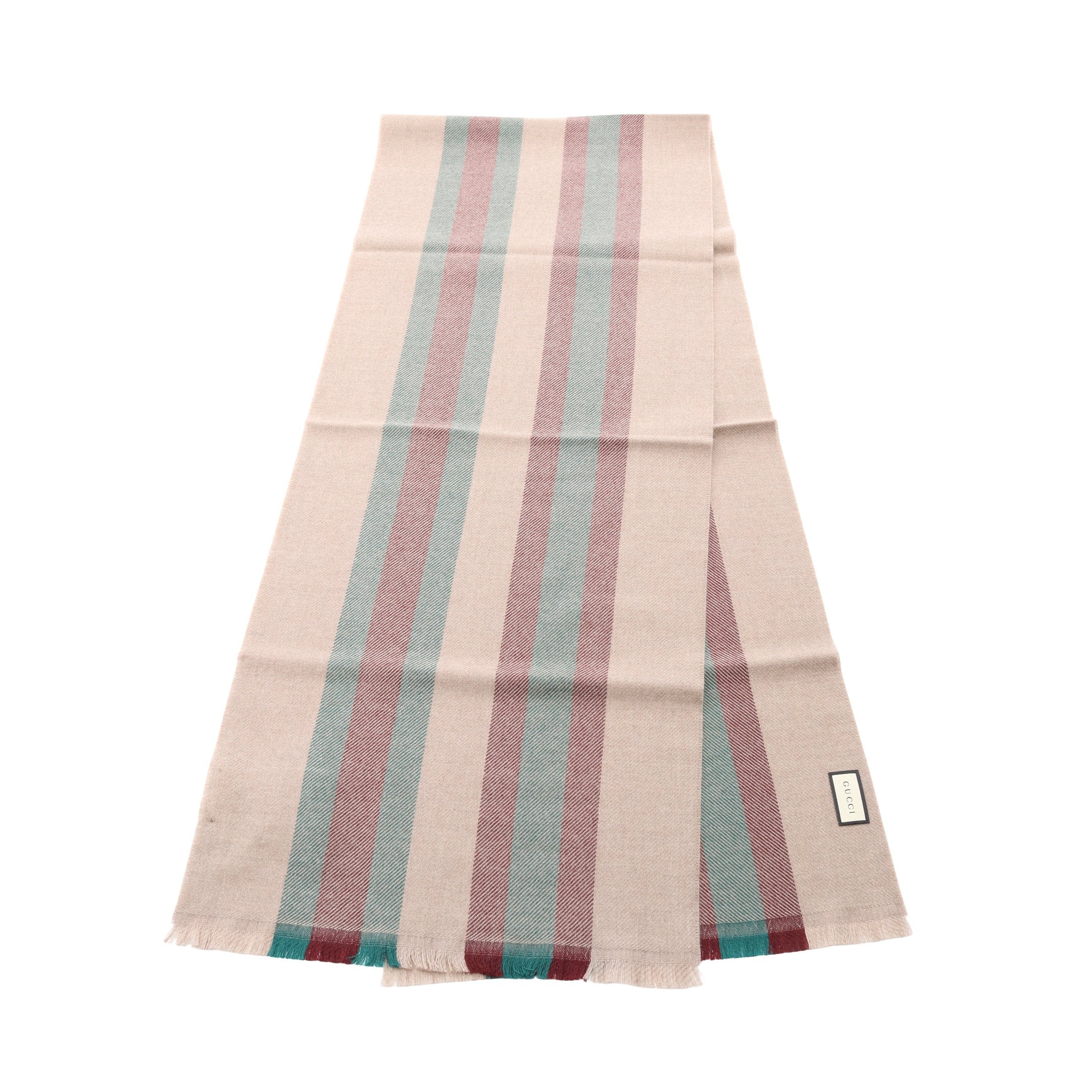 Gucci グレー レッド グリーン ストライプ マフラー マフラー ウール ベージュ グリーン レッド グッチ – RECLO