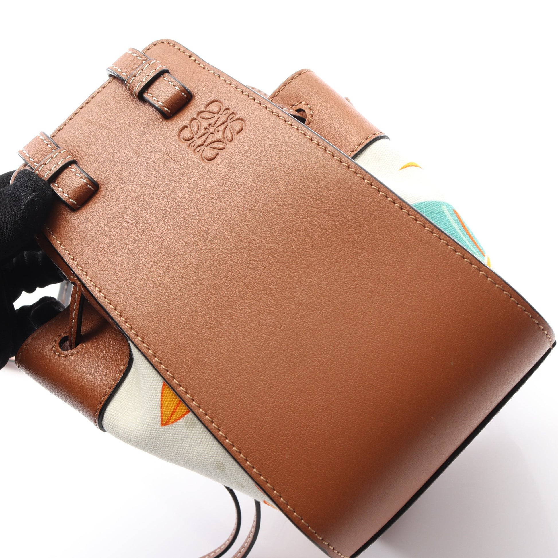 ハンモック ドローストリングバッグ ミニ フローラル ハンドバッグ レザー キャンバス ブラウン マルチカラー 2WAY ロエベ バッグ LOEWE