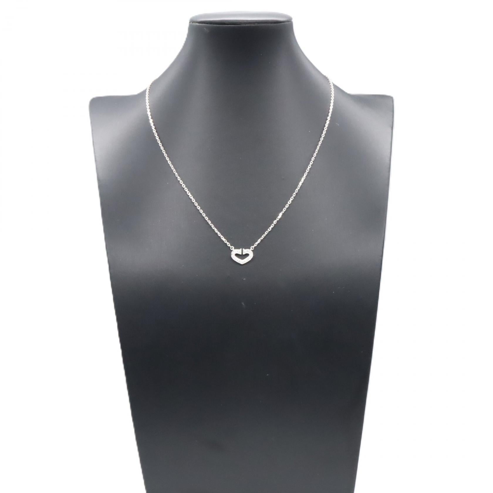 Cハート ダイヤ ネックレス ネックレス K18WG ダイヤモンド ホワイト