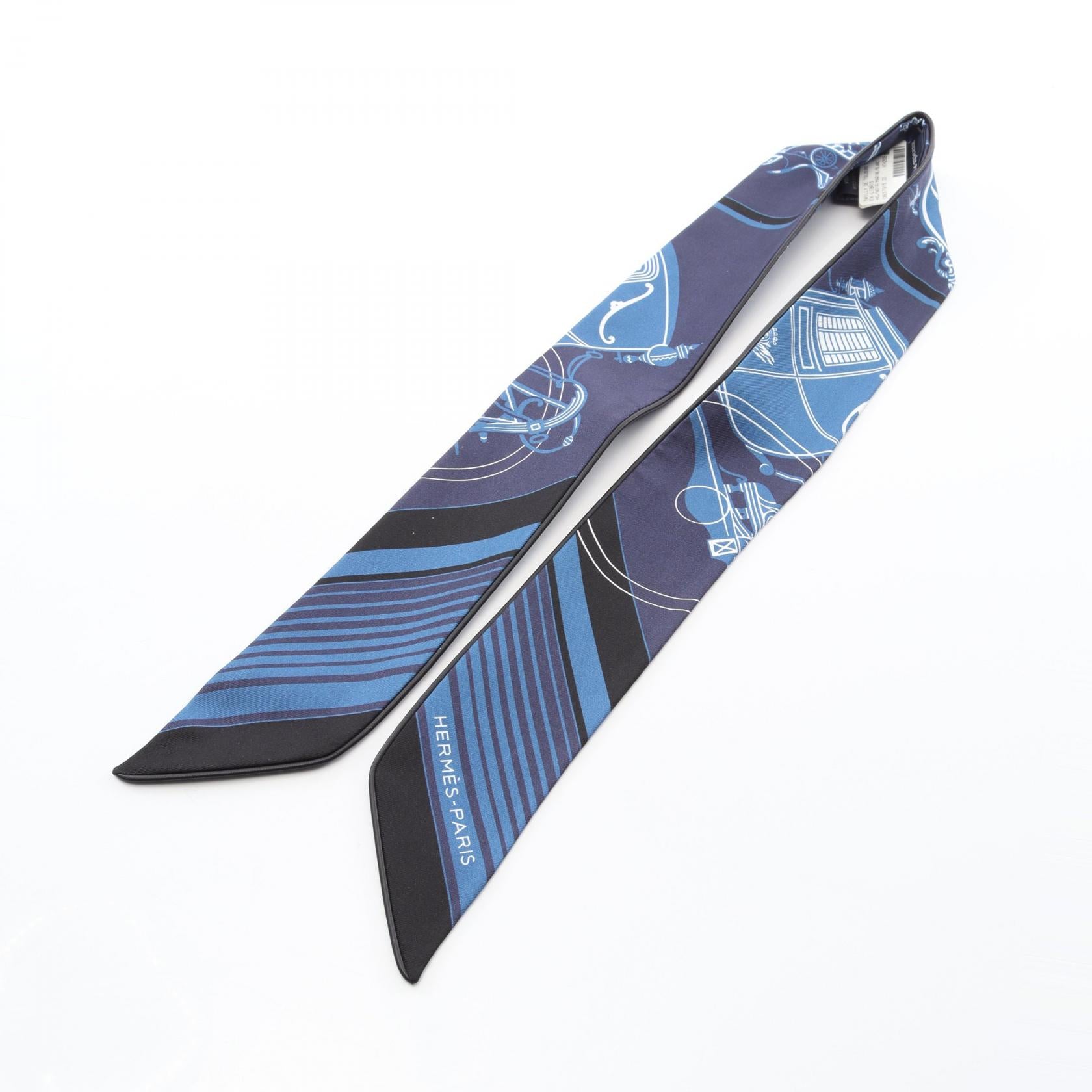 ツイリー EX-LIBRIS エクスリブリス リボン スカーフ シルク ブルー