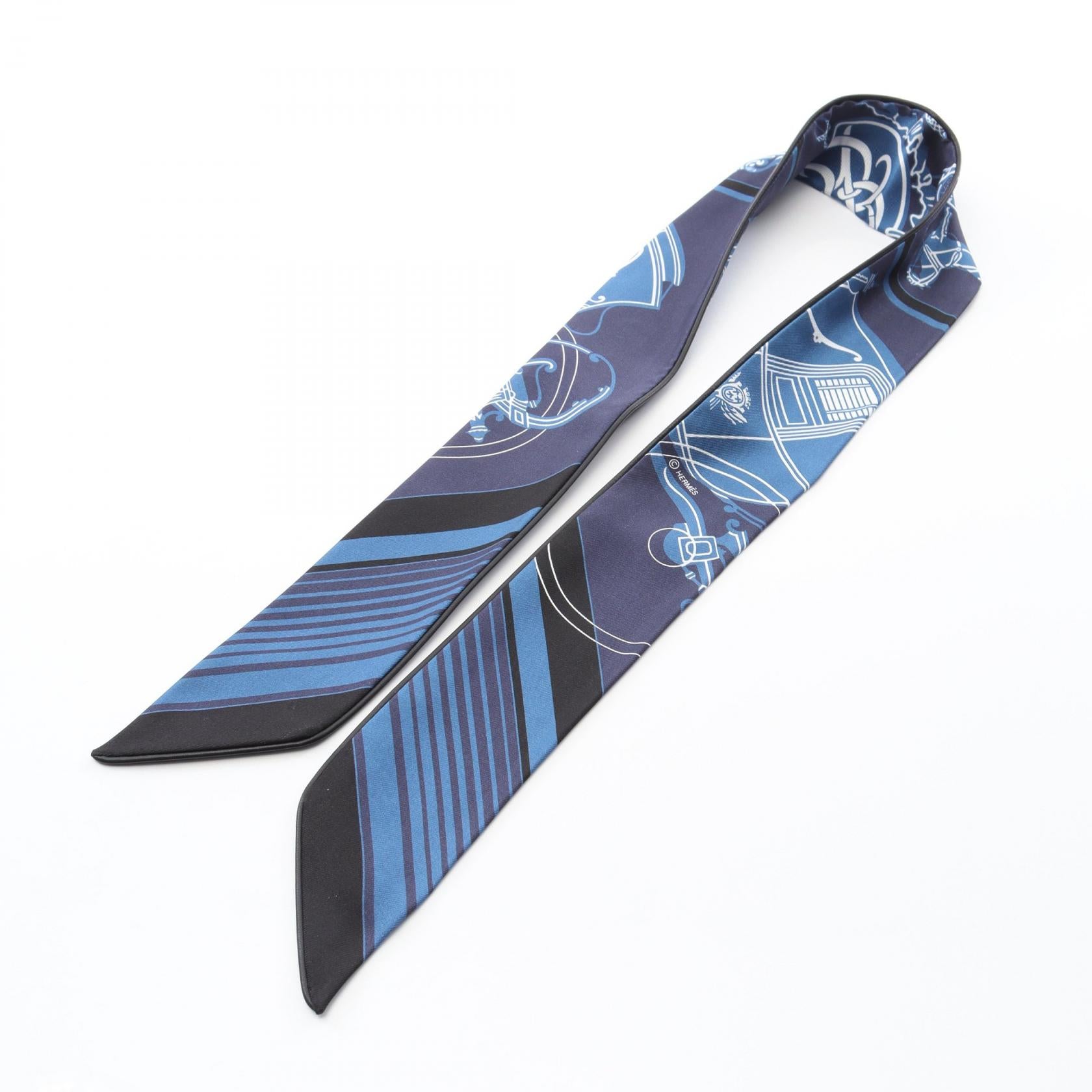 ツイリー EX-LIBRIS エクスリブリス リボン スカーフ シルク ブルー