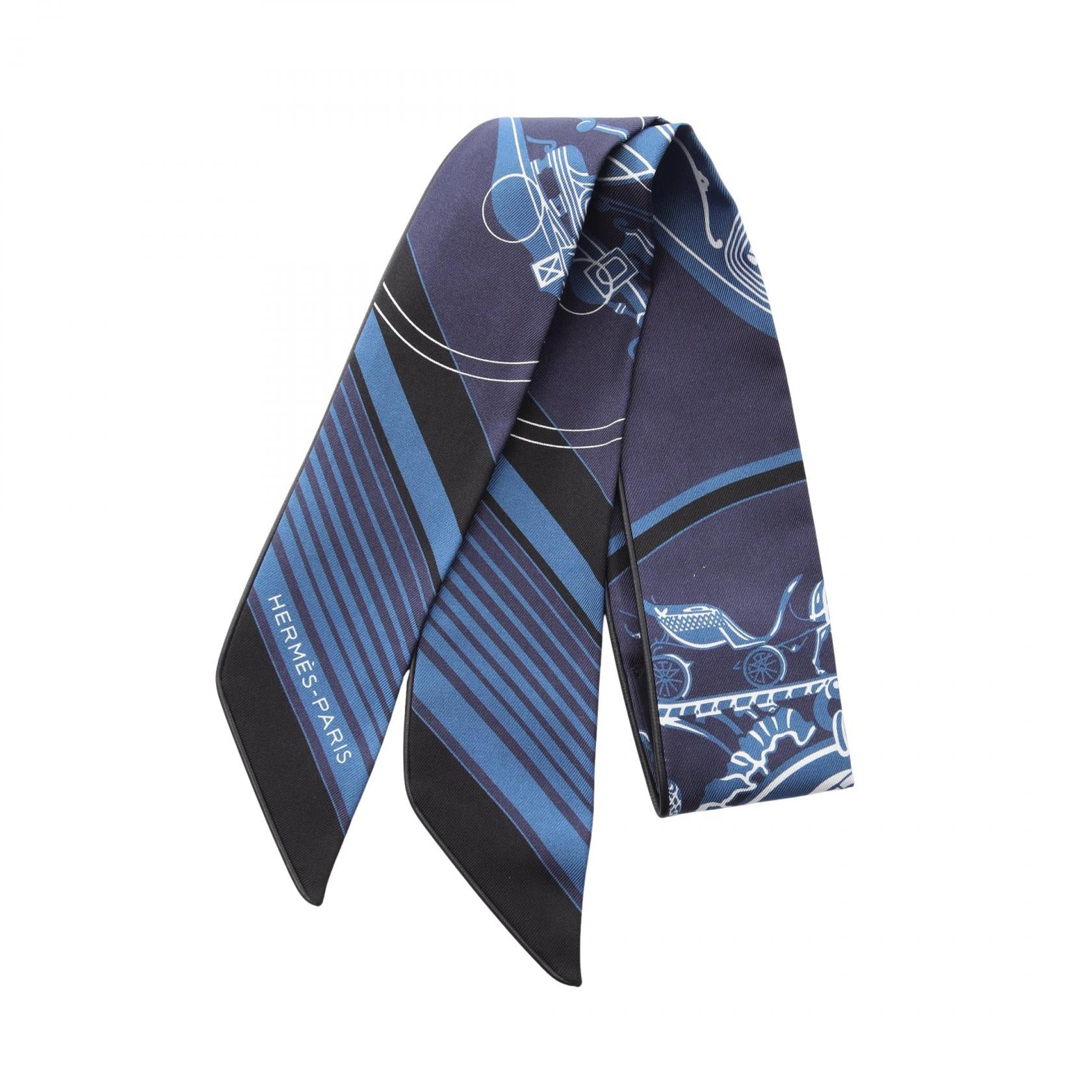 HERMES　エルメス　エクスリブリス　ツイリー　リボンスカーフ ツイリー EX-LIBRIS エクスリブリス リボン スカーフ シルク ブルー