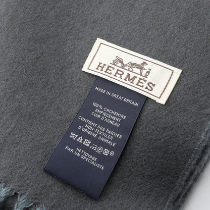 H パズル マフラー 刺繍 カシミヤ ブルーグリーン エルメス 財布・小物 HERMES