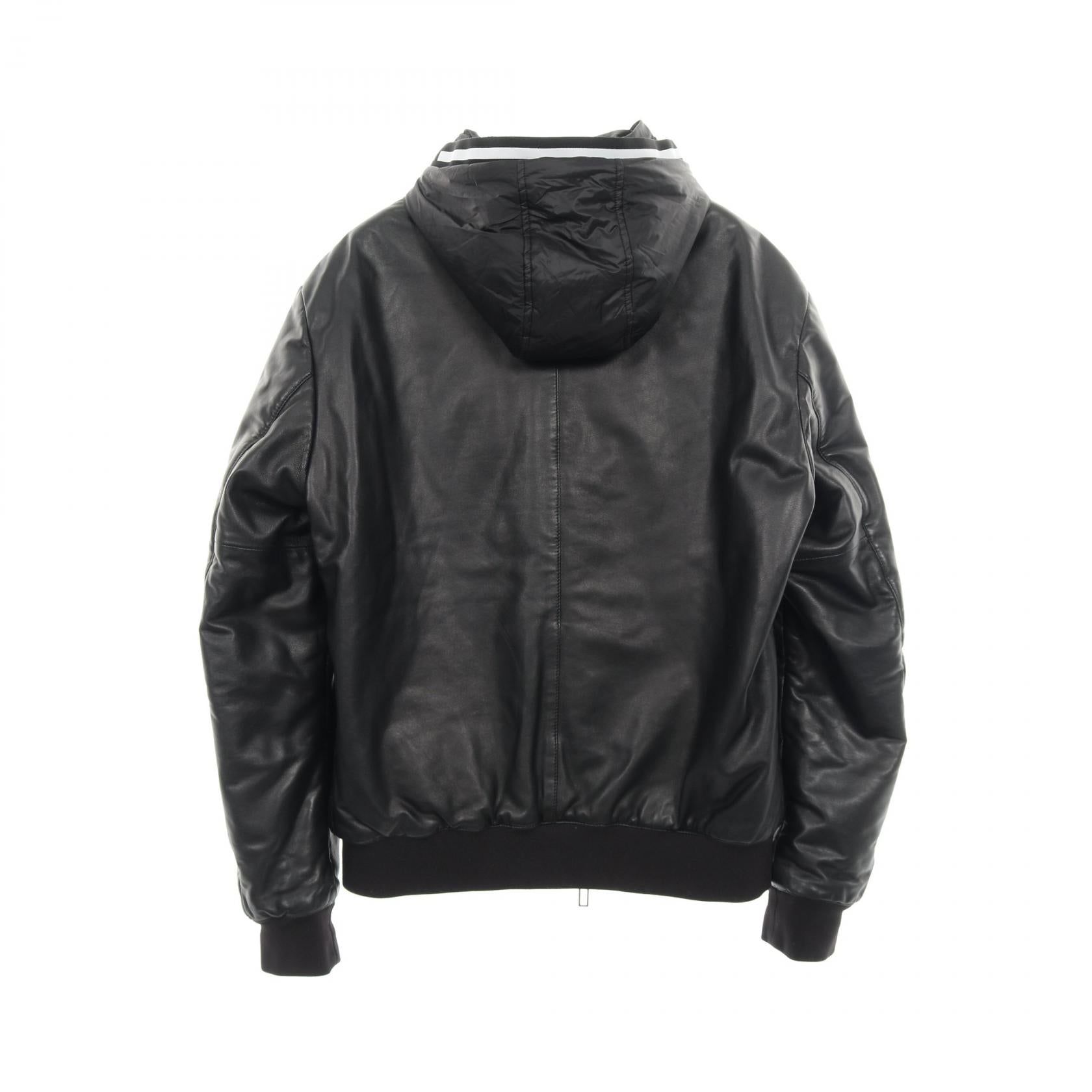 ブルゾン レザー ナイロン ブラック リバーシブル フード付き