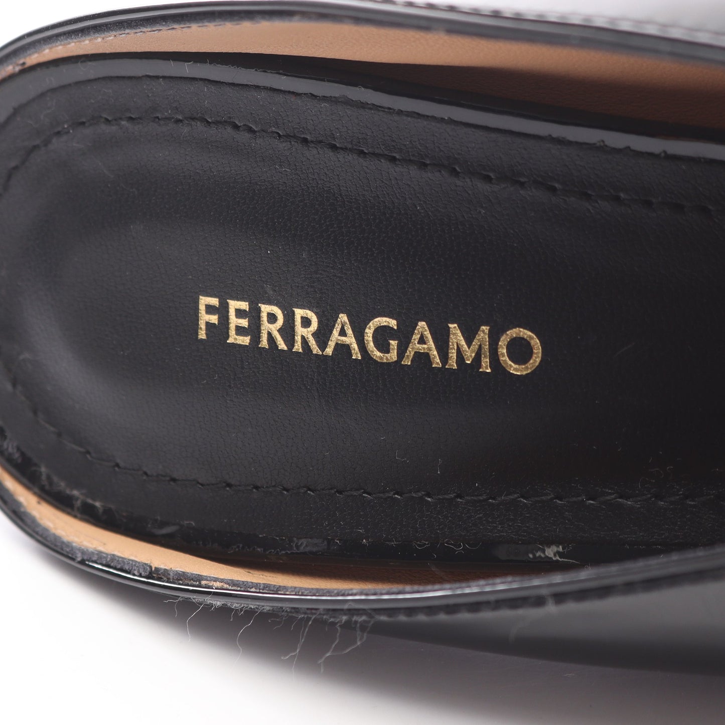 オープントゥ パンプス エナメルレザー ブラック サルヴァトーレフェラガモ シューズ Salvatore Ferragamo
