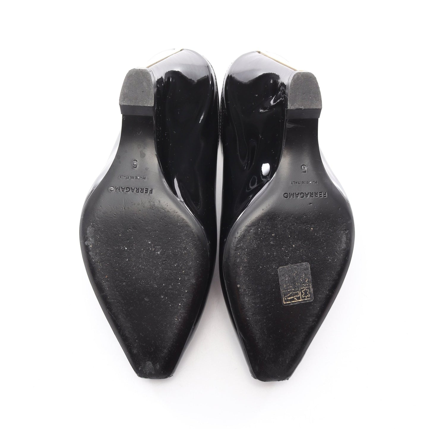 オープントゥ パンプス エナメルレザー ブラック サルヴァトーレフェラガモ シューズ Salvatore Ferragamo