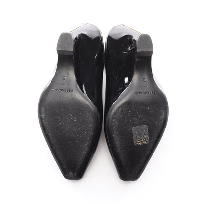 オープントゥ パンプス エナメルレザー ブラック サルヴァトーレフェラガモ シューズ Salvatore Ferragamo