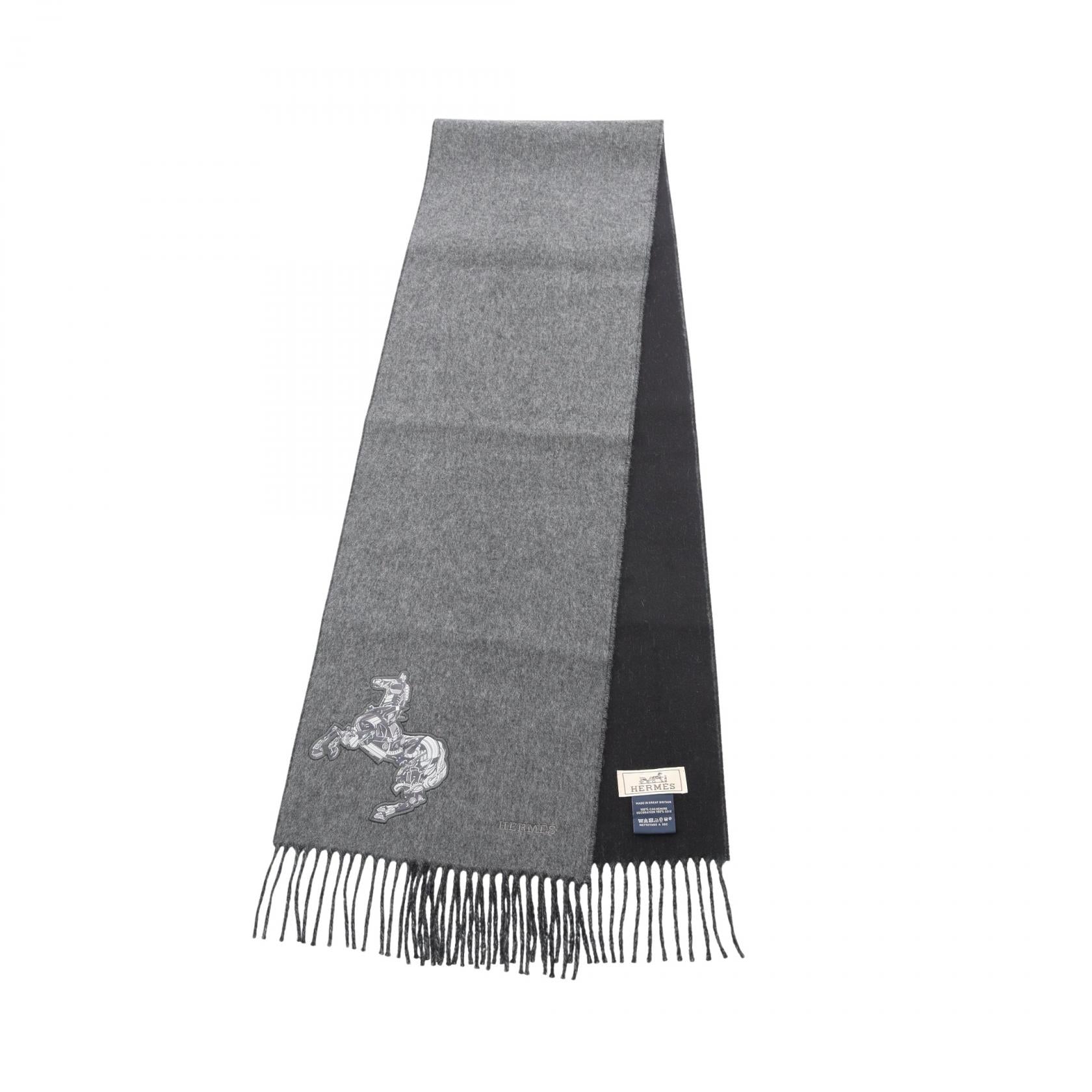 マフラー 刺繍 カシミヤ グレー エルメス – RECLO