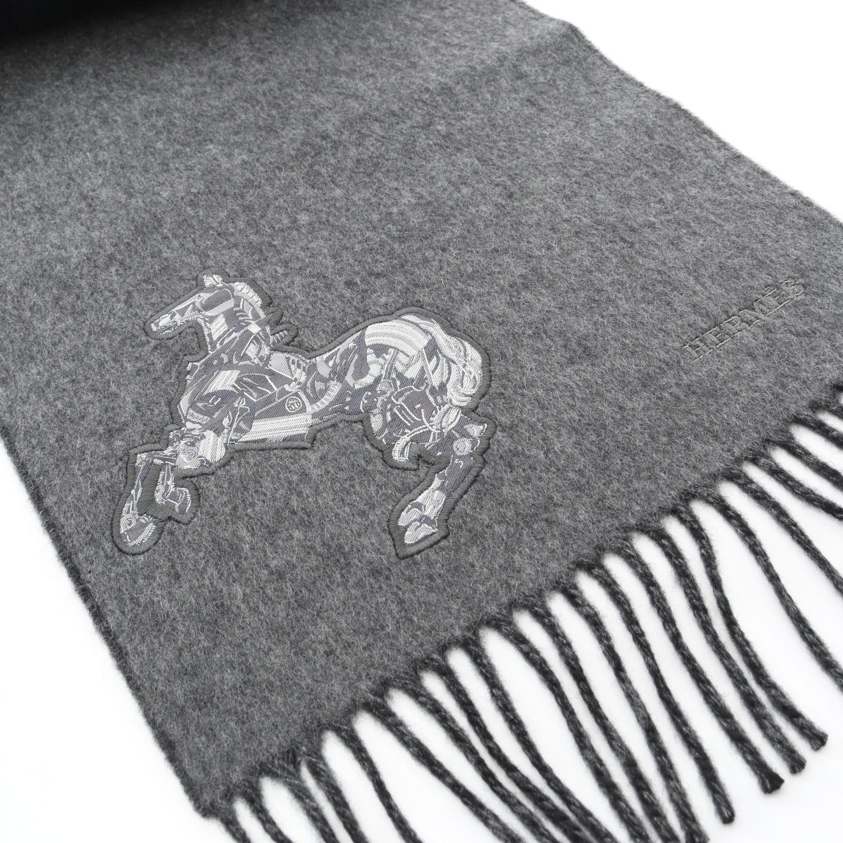 マフラー 刺繍 カシミヤ グレー エルメス – RECLO