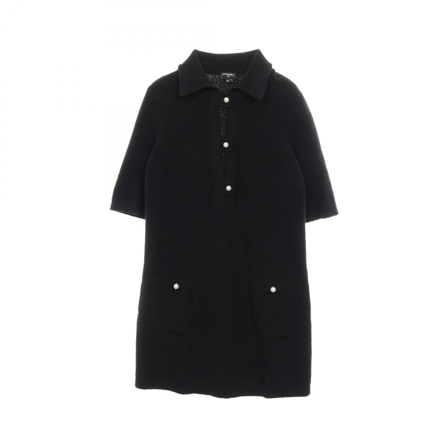 ココマーク フェイクパールボタン ワンピース コットン ブラック  