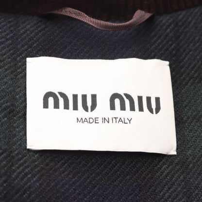 チェックツイル ブルゾン ジャケット ウール ダークグリーン ネイビー ブラウン 中綿 切替 ミュウミュウ アウター miu miu