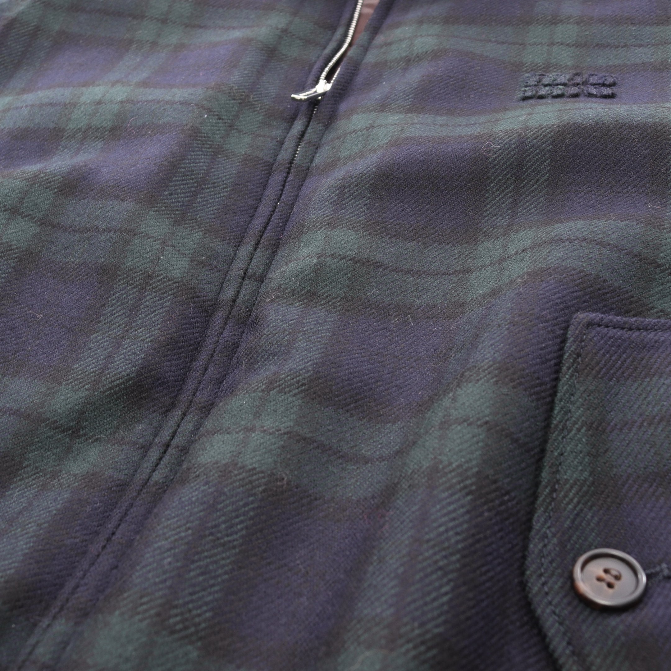 チェックツイル ブルゾン ジャケット ウール ダークグリーン ネイビー