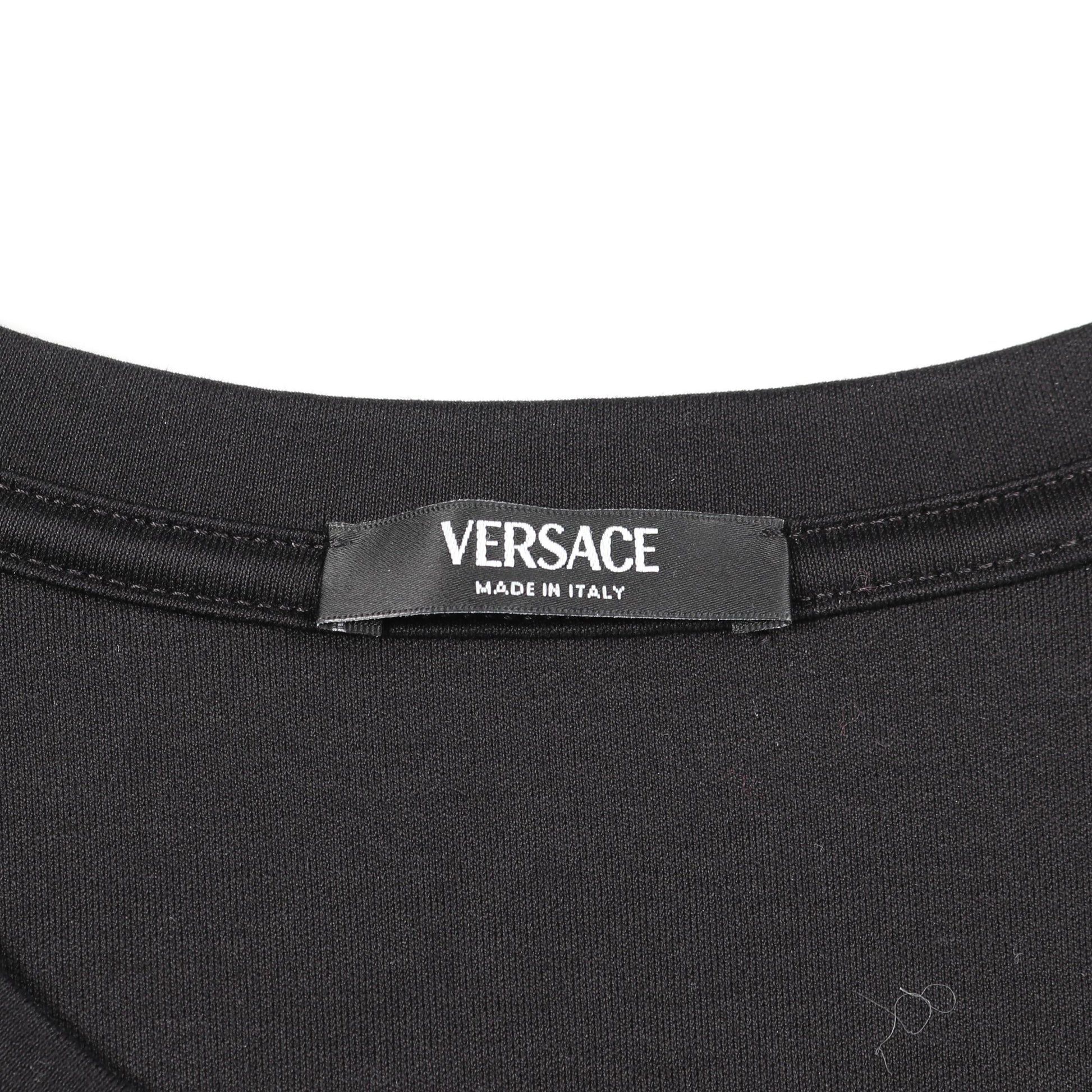 ロゴ Tシャツ ビーズ刺繍 コットン ブラック ヴェルサーチ トップス Versace
