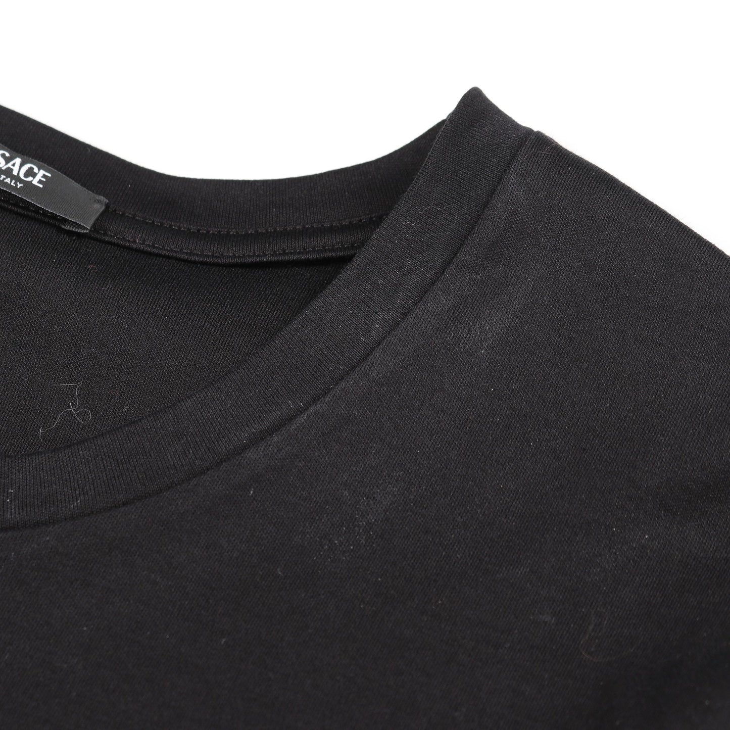 ロゴ Tシャツ ビーズ刺繍 コットン ブラック ヴェルサーチ トップス Versace