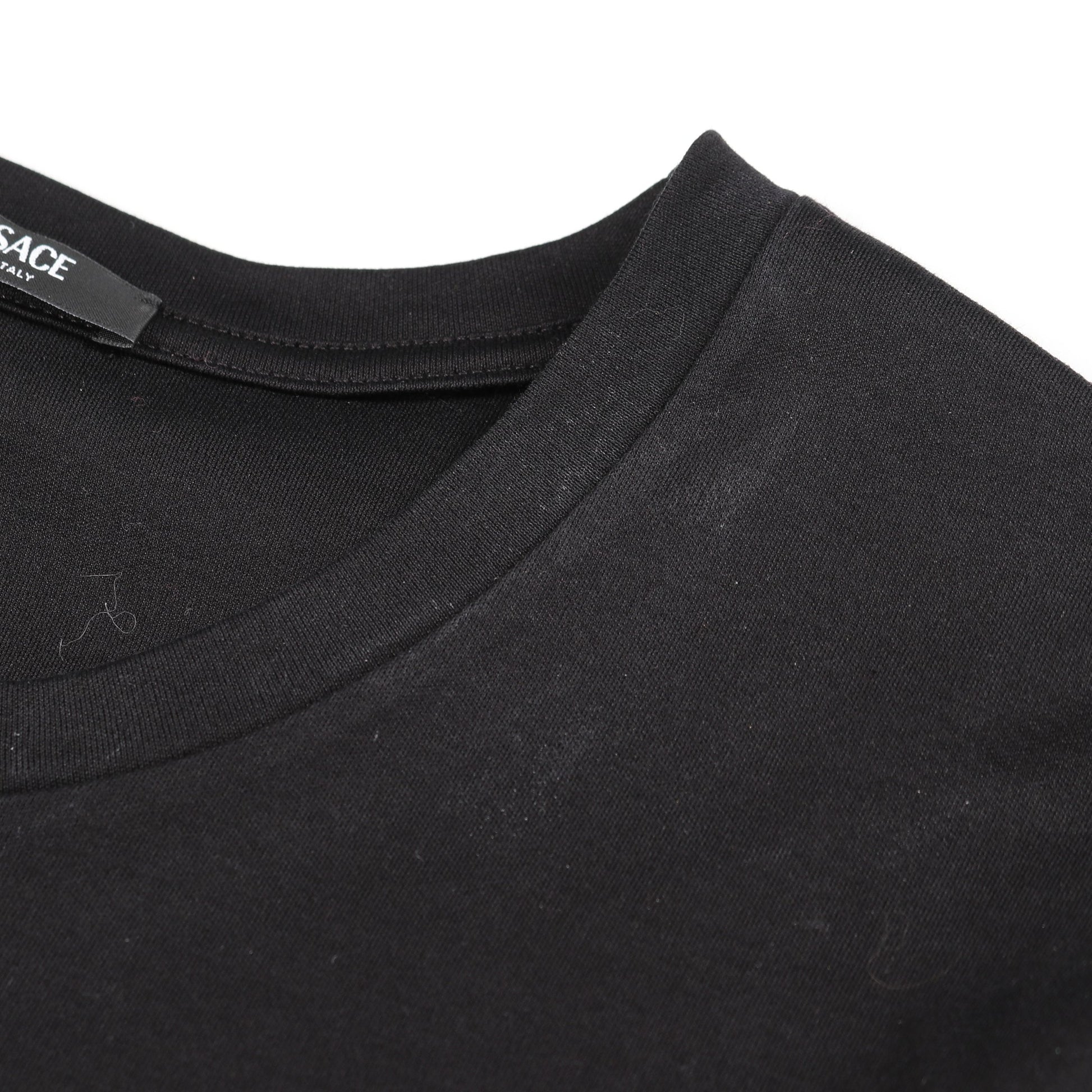 ロゴ Tシャツ ビーズ刺繍 コットン ブラック ヴェルサーチ トップス Versace