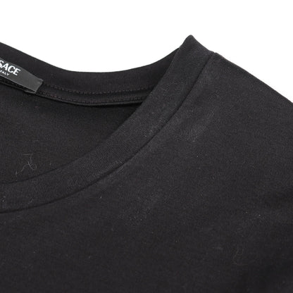 ロゴ Tシャツ ビーズ刺繍 コットン ブラック ヴェルサーチ トップス Versace