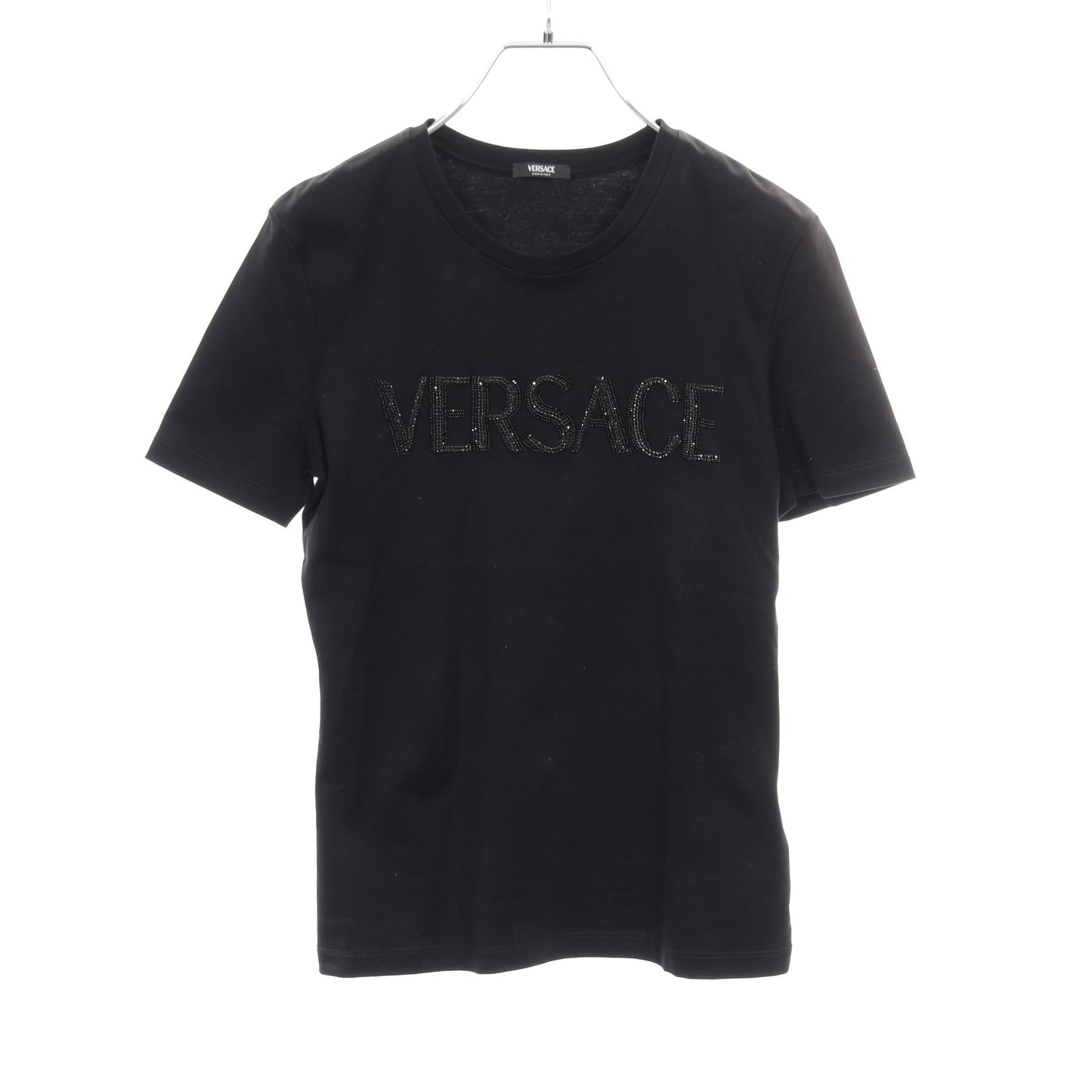 ロゴ Tシャツ ビーズ刺繍 コットン ブラック ヴェルサーチ トップス Versace