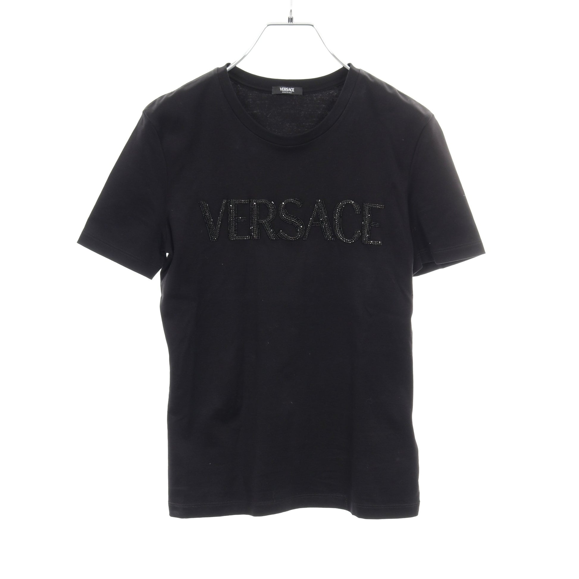 ロゴ Tシャツ ビーズ刺繍 コットン ブラック ヴェルサーチ トップス Versace