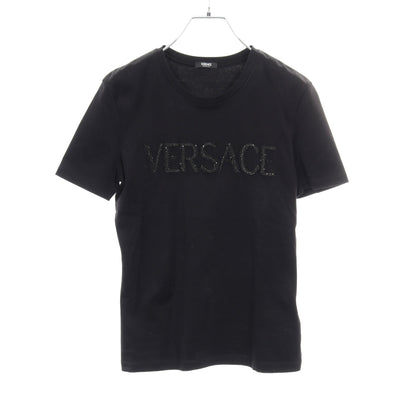 ロゴ Tシャツ ビーズ刺繍 コットン ブラック ヴェルサーチ トップス Versace
