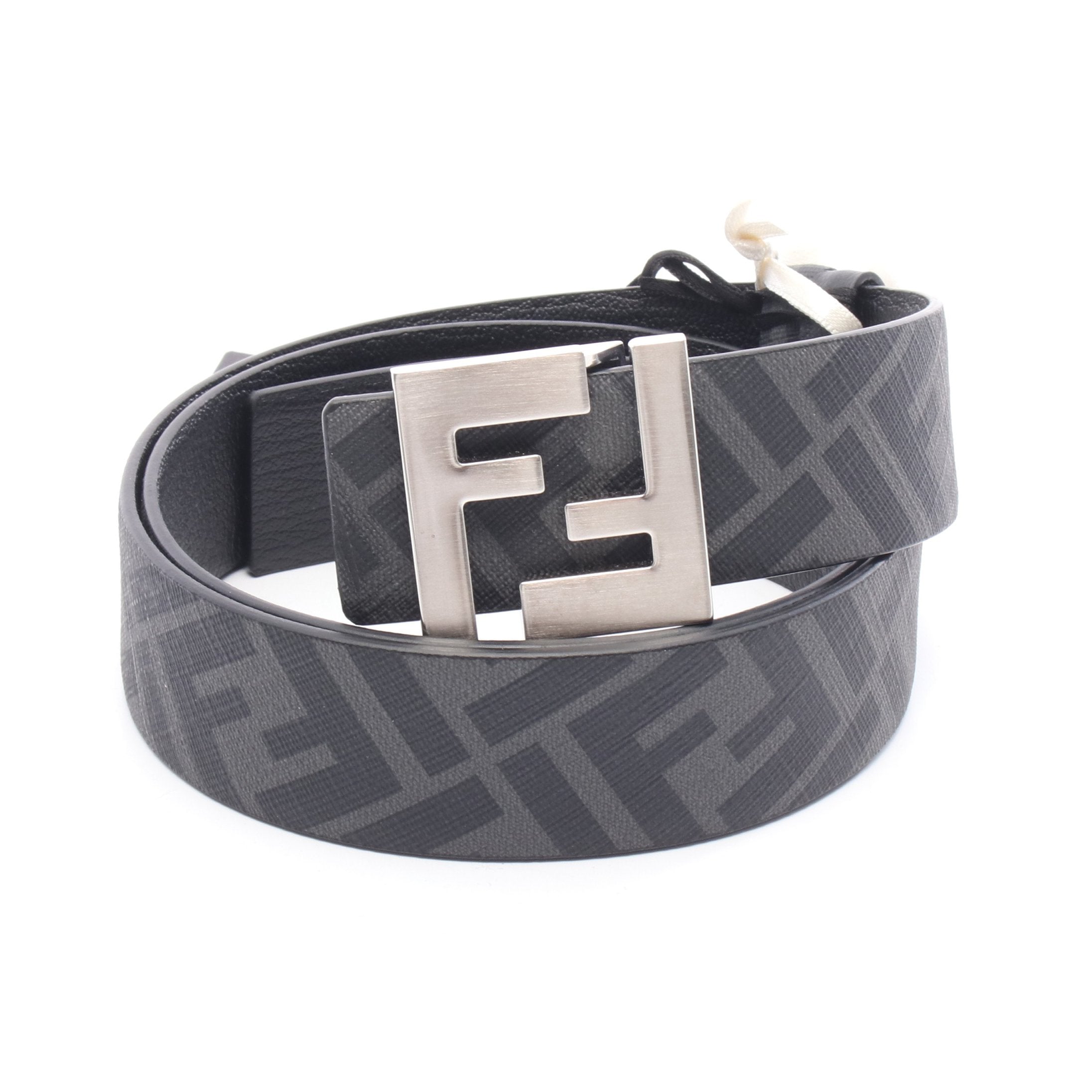 FENDI ベルト グレー　フェンディ FFスクエア ベルト レザー PVC ブラック グレー リバーシブル