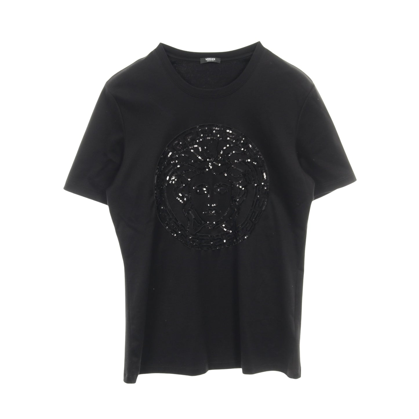 メデューサ Tシャツ クルーネック 半袖 スパンコール コットン ブラック ヴェルサーチ トップス Versace