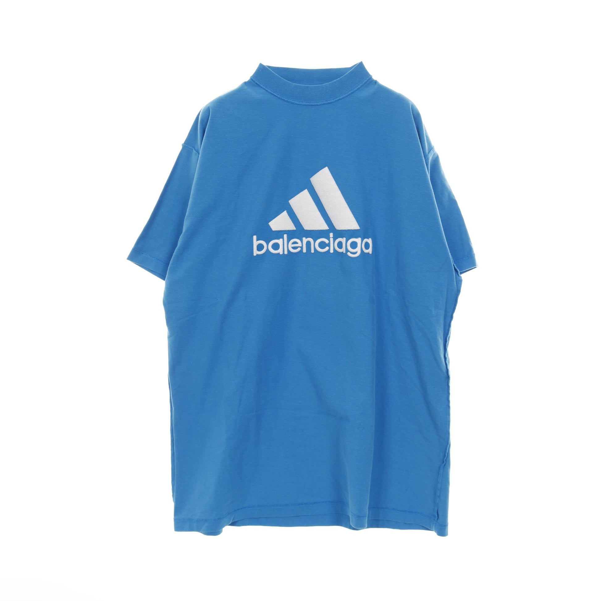 BALENCIAGA × adidas インサイドアウト Tシャツ 半袖 ロゴ刺繍 コットン ブルー ホワイト バレンシアガ トップス BALENCIAGA
