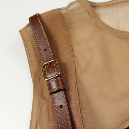ワンピース ノースリーブ レース シルク レザー ライトブラウン ブラック 切替 バーバリー ワンピース BURBERRY