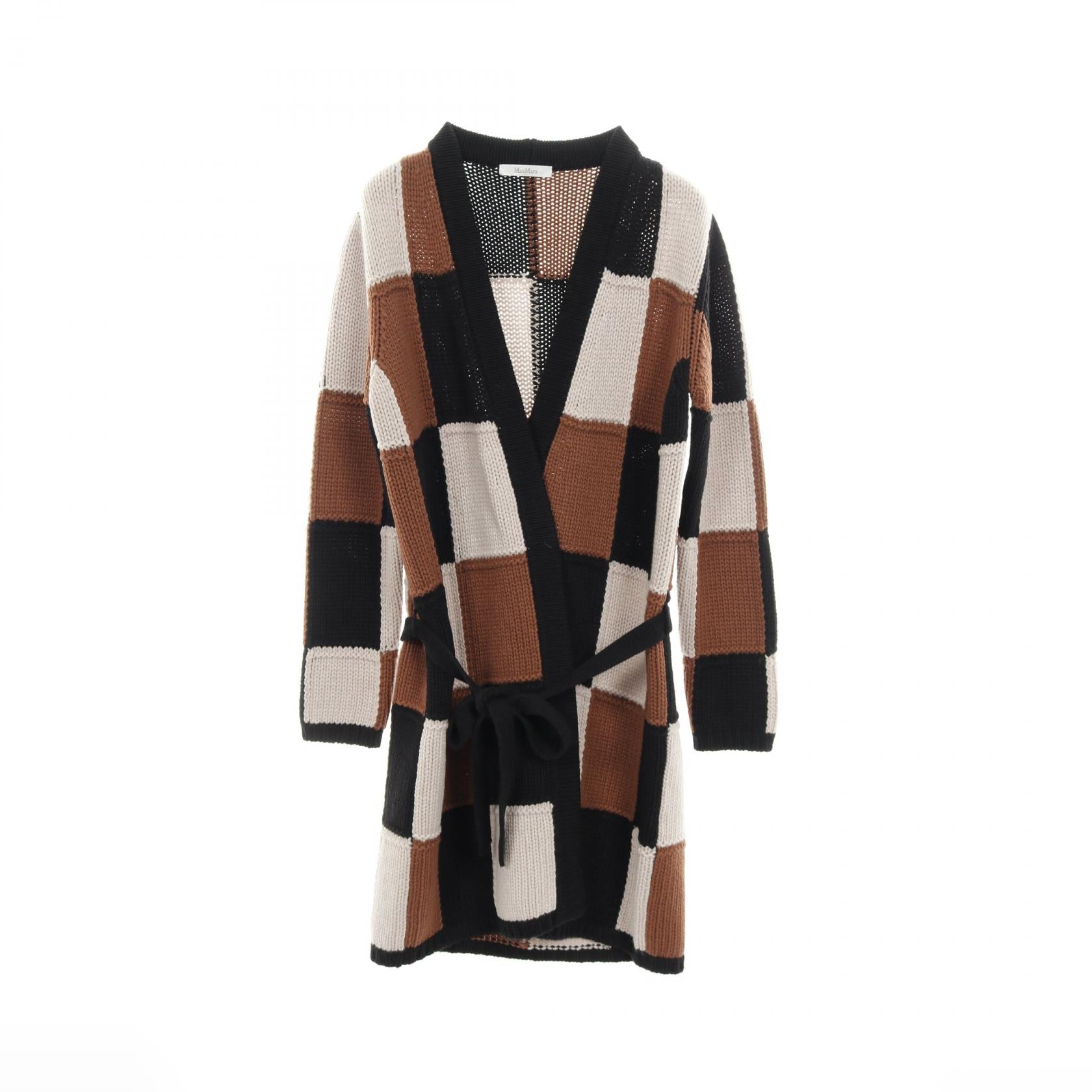 未使用 イタリア フランコバッシ カシミヤ+ウール ブラウン×ベージュ カーディガン パッチワーク ウール カシミヤ ブラウン ブラック