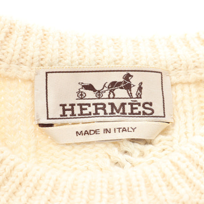 ニット クルーネック コットン カシミヤ レザー アイボリー ベージュ エルメス トップス HERMES