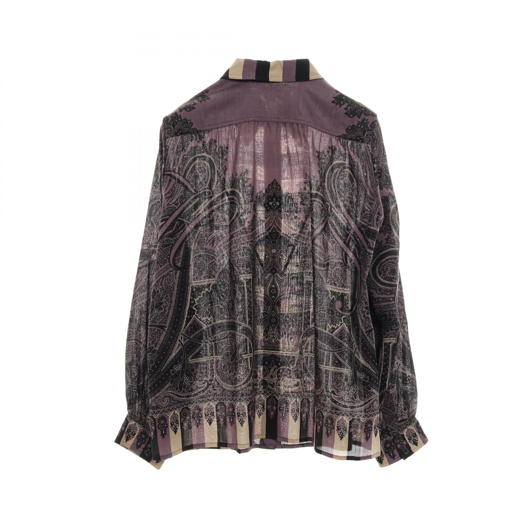 HERMES カシミアシルク シャツ シャツ 長袖 花柄 ウール シルク カシミヤ パープル ブラック ベージュ