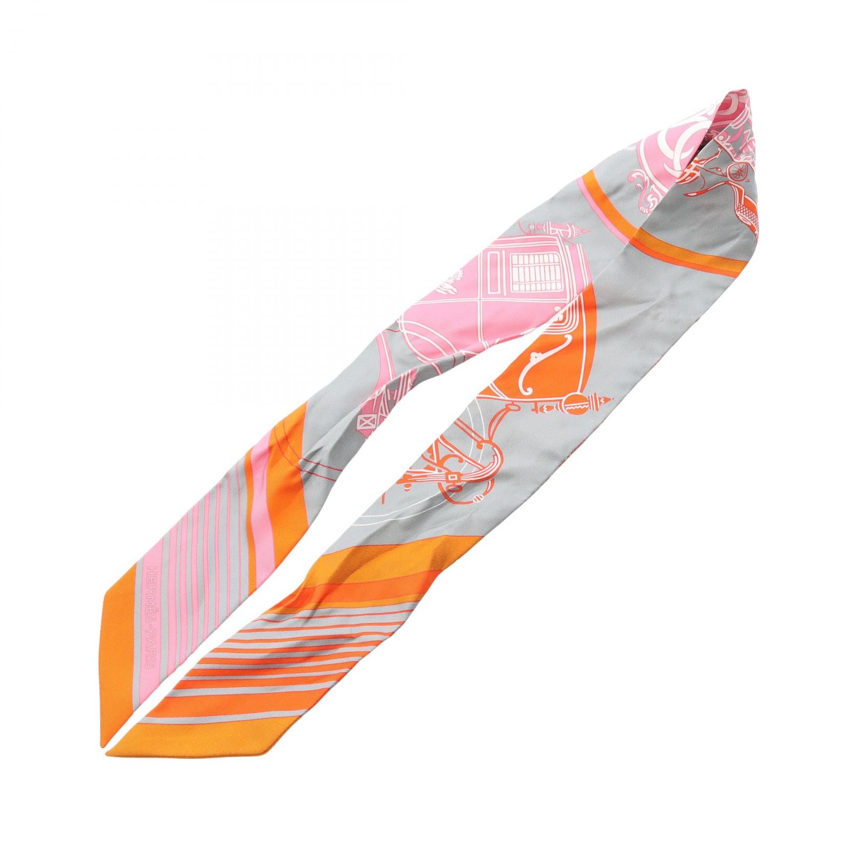 ツイリー EX-LIBRIS リボン スカーフ シルク グレー オレンジ ピンク