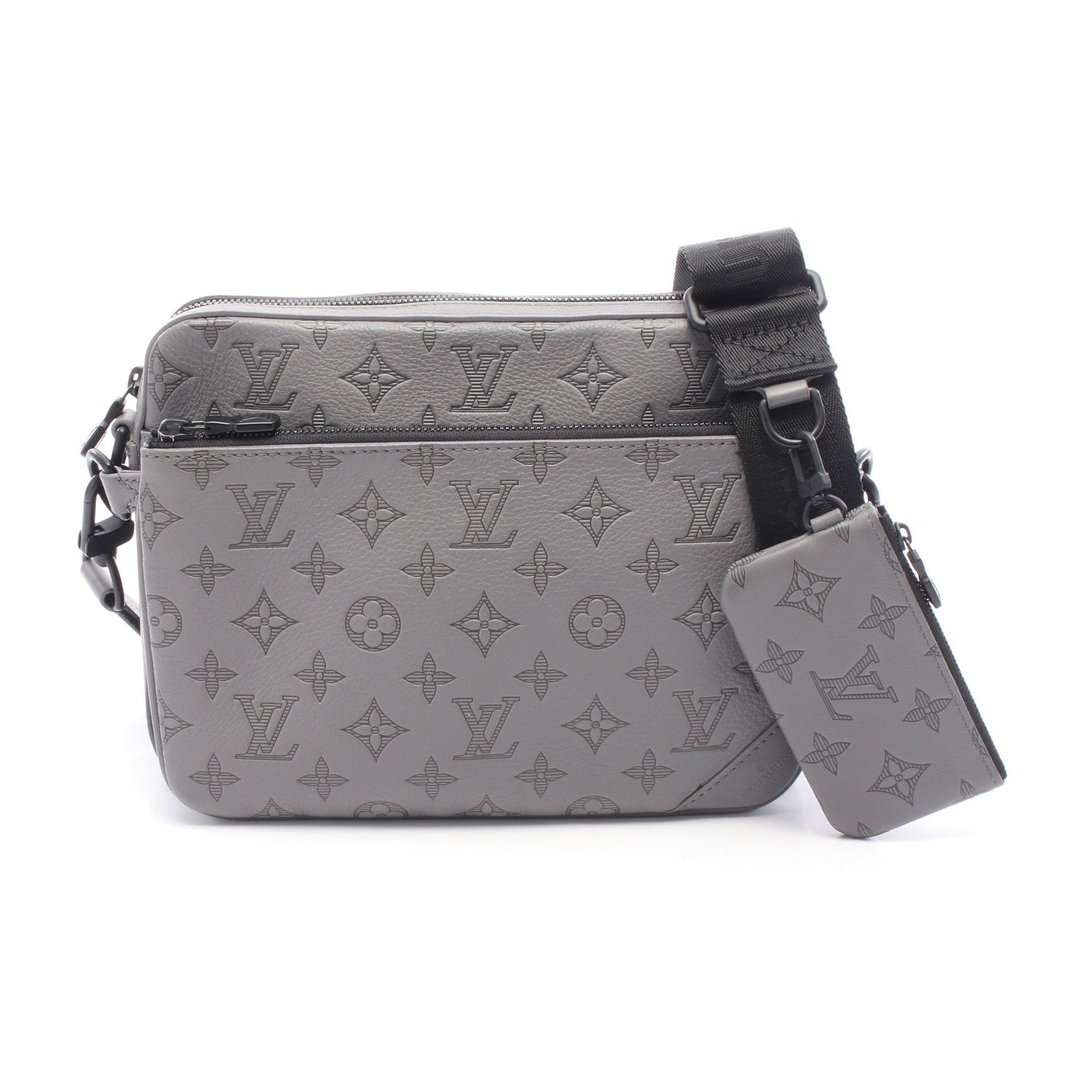 トリオメッセンジャー モノグラムシャドウ ショルダーバッグ レザー グレー ルイヴィトン バッグ LOUIS VUITTON