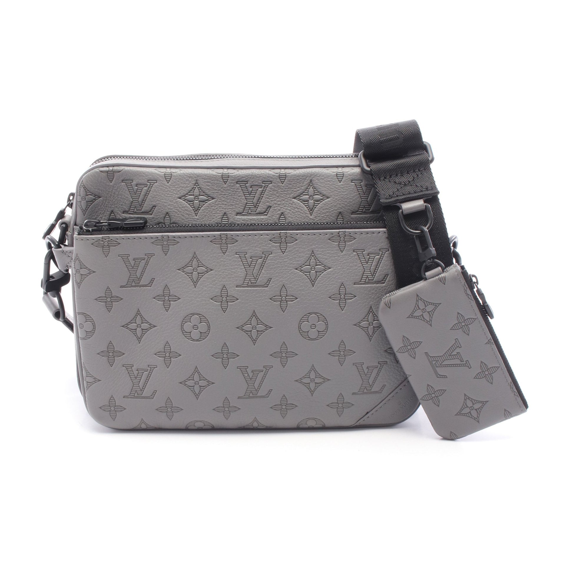 トリオメッセンジャー モノグラムシャドウ ショルダーバッグ レザー グレー ルイヴィトン バッグ LOUIS VUITTON