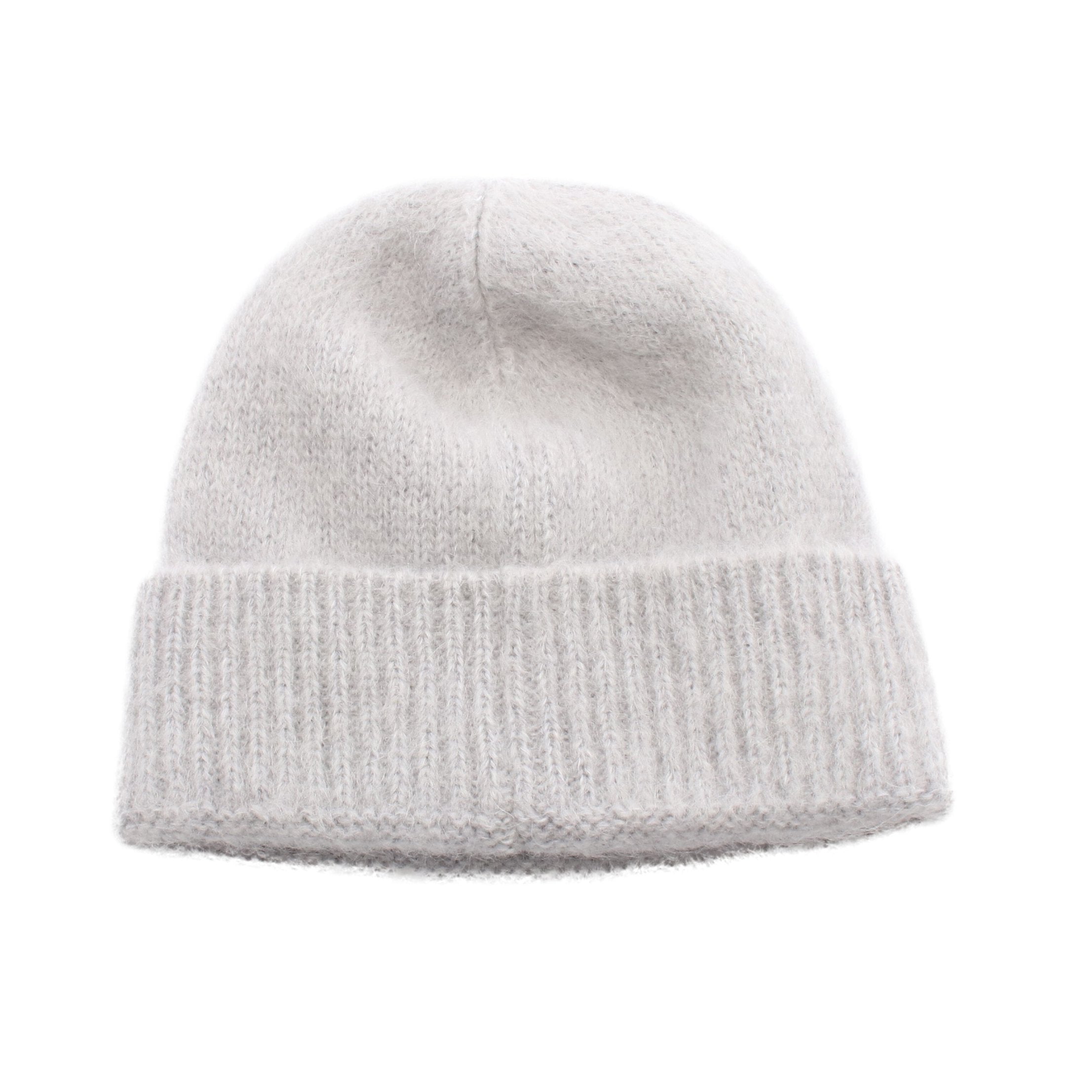 ロゴ ニット帽 ビーニー モヘヤ ウール ライトグレー ホワイト ミュウ