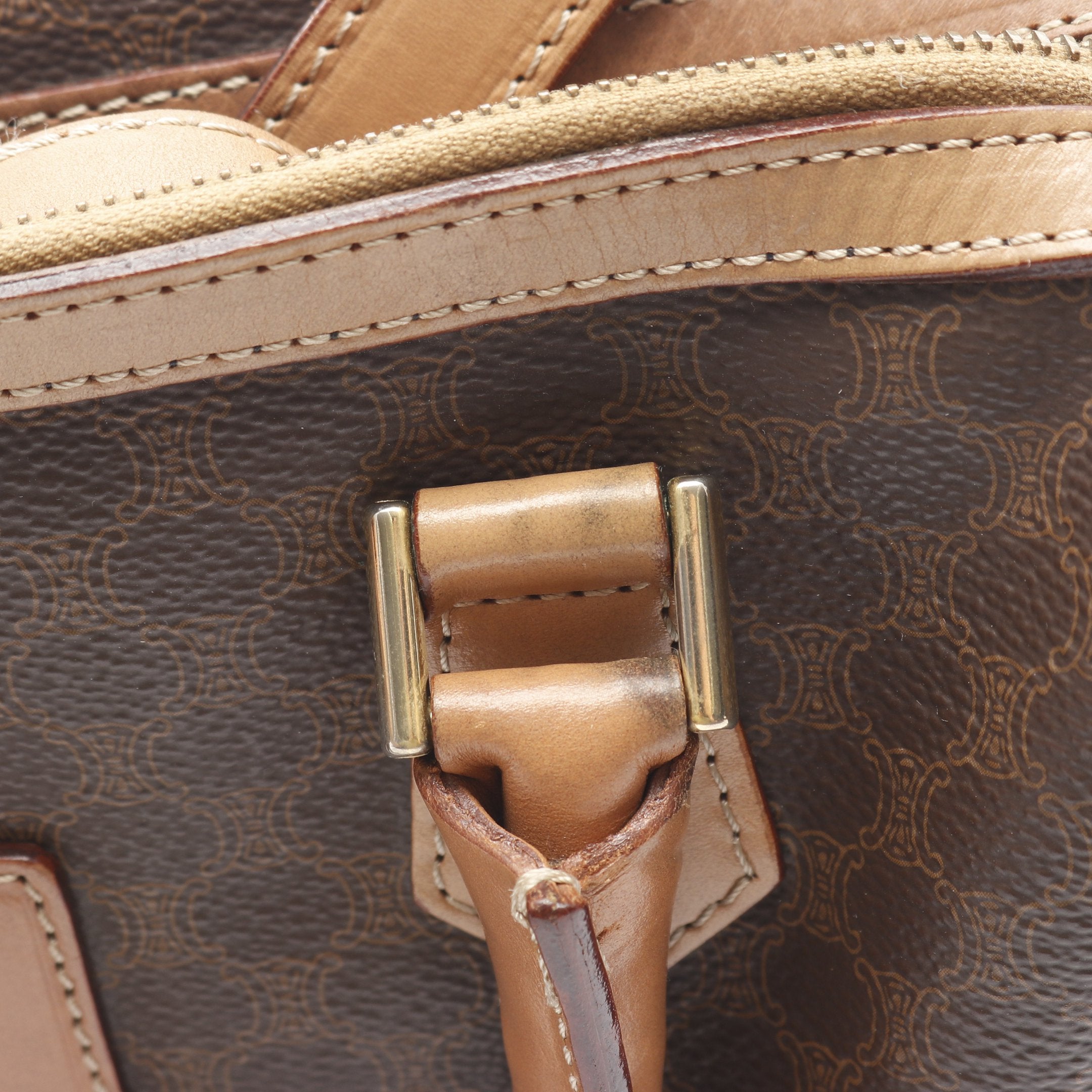 マカダム ハンドバッグ PVC レザー ダークブラウン ベージュ